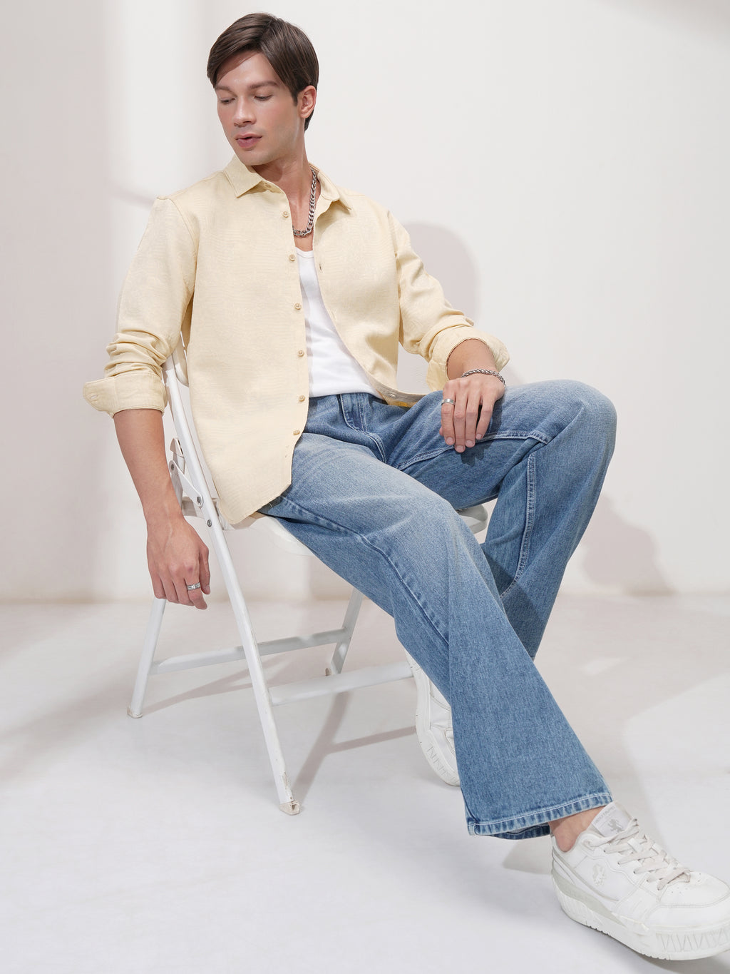 Highlander Men Beige Self Design Slim Fit Casual Shirt - Beige - Image 2