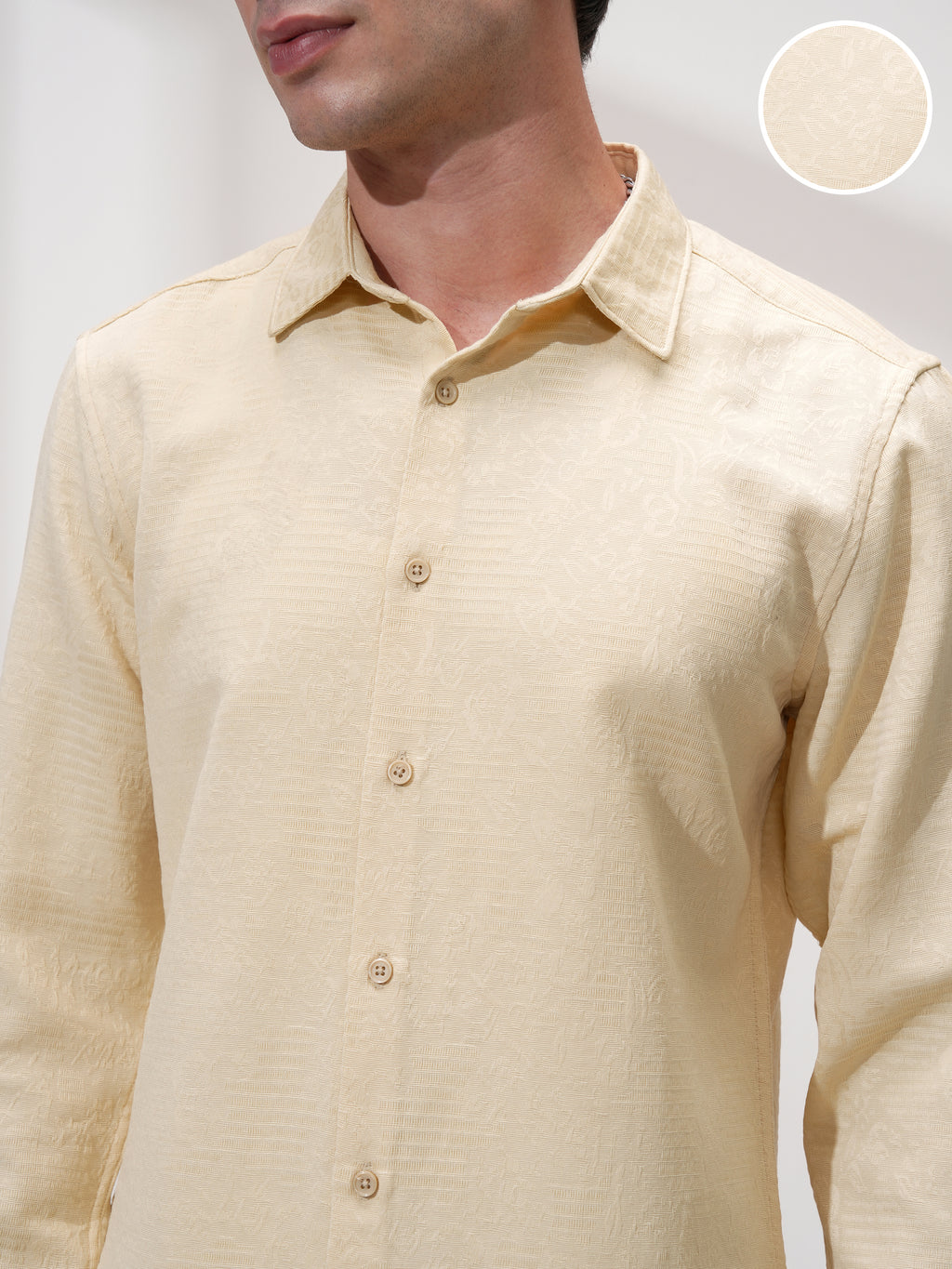 Highlander Men Beige Self Design Slim Fit Casual Shirt - Beige - Image 5