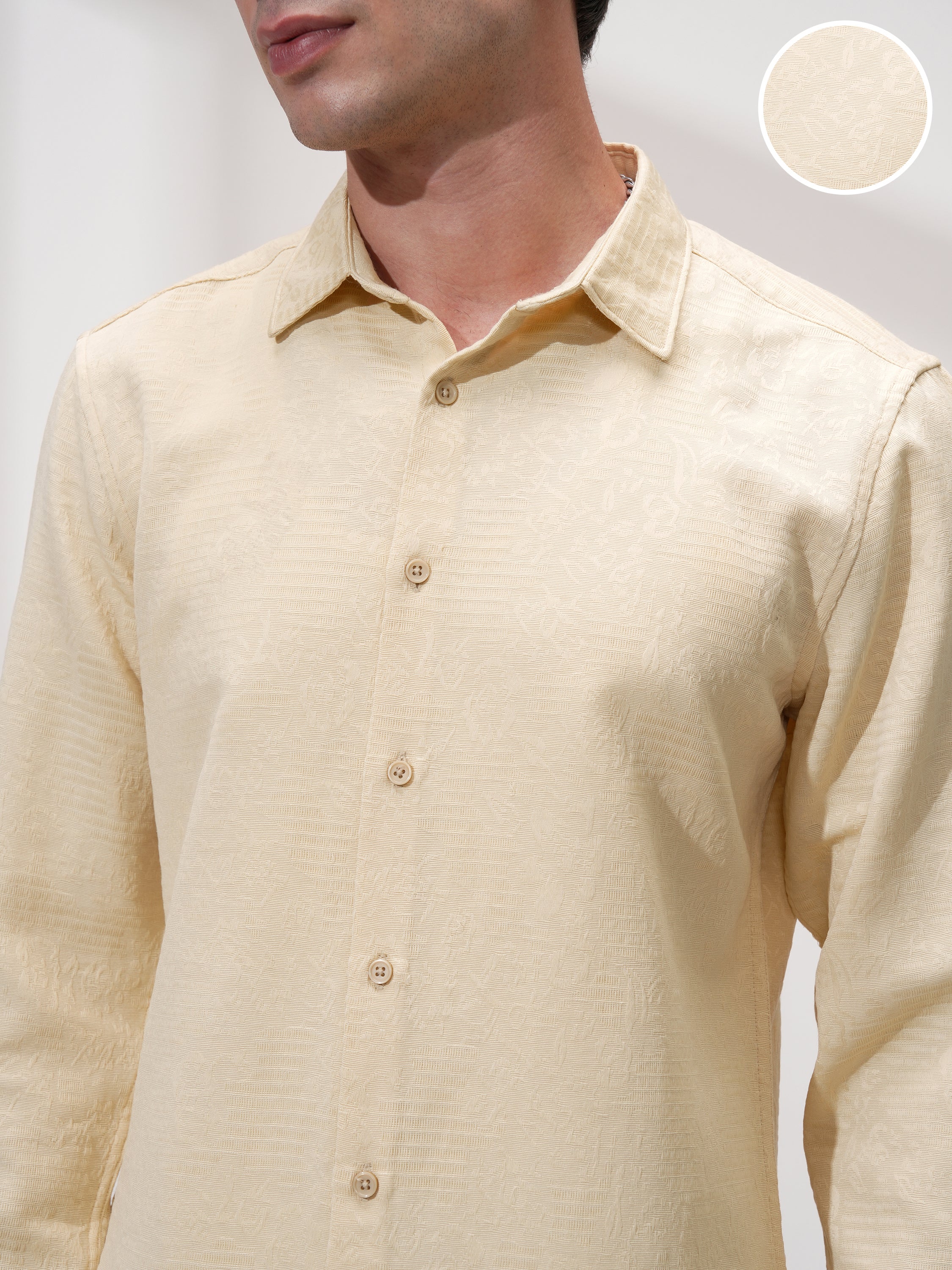 Highlander Men Beige Self Design Slim Fit Casual Shirt - Beige - Image 5