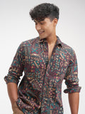 Highlander Men Brown Printed Slim Fit Casual Shirt - Brown - Image 1