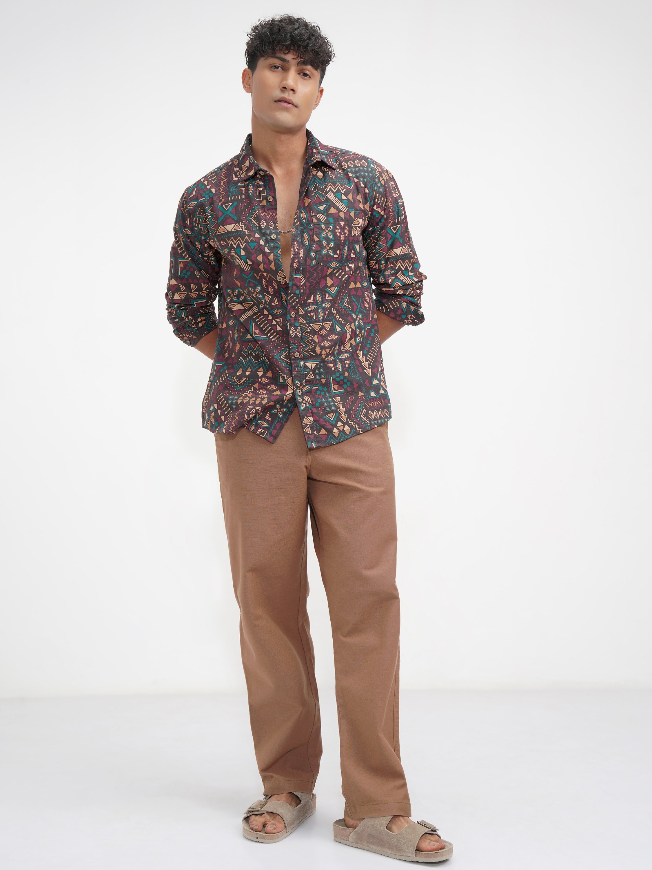 Highlander Men Brown Printed Slim Fit Casual Shirt - Brown - Image 2