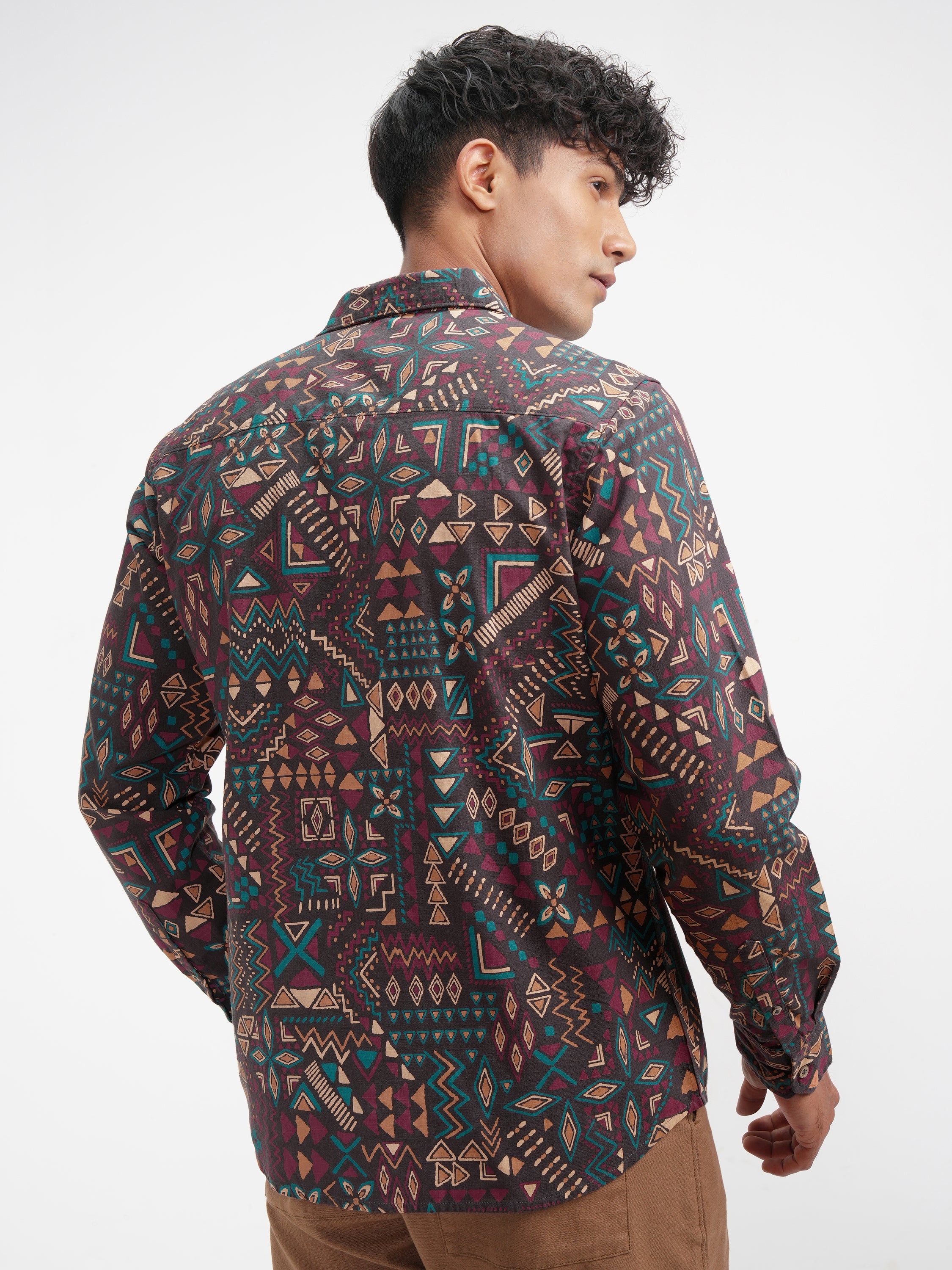 Highlander Men Brown Printed Slim Fit Casual Shirt - Brown - Image 3