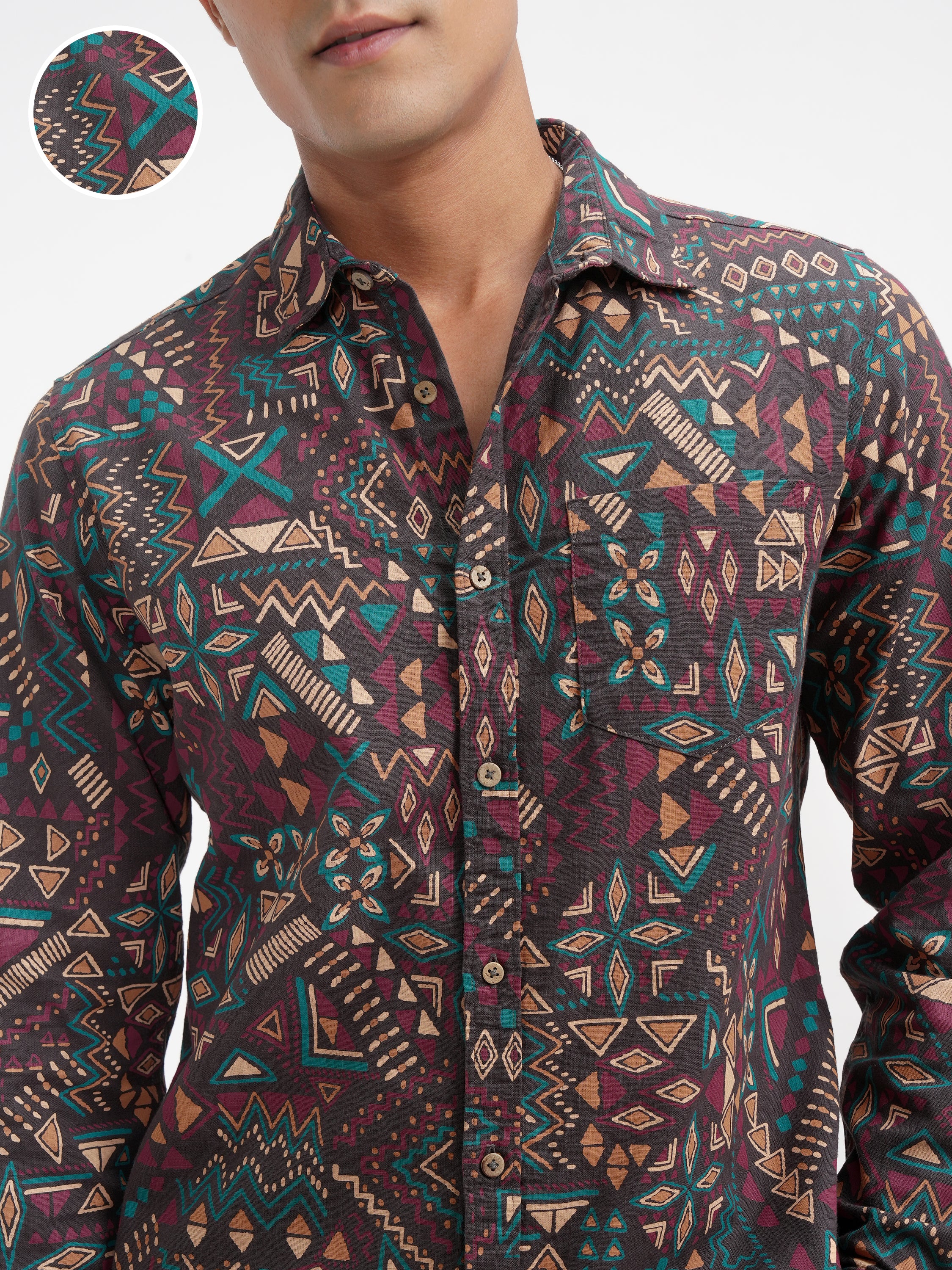 Highlander Men Brown Printed Slim Fit Casual Shirt - Brown - Image 5