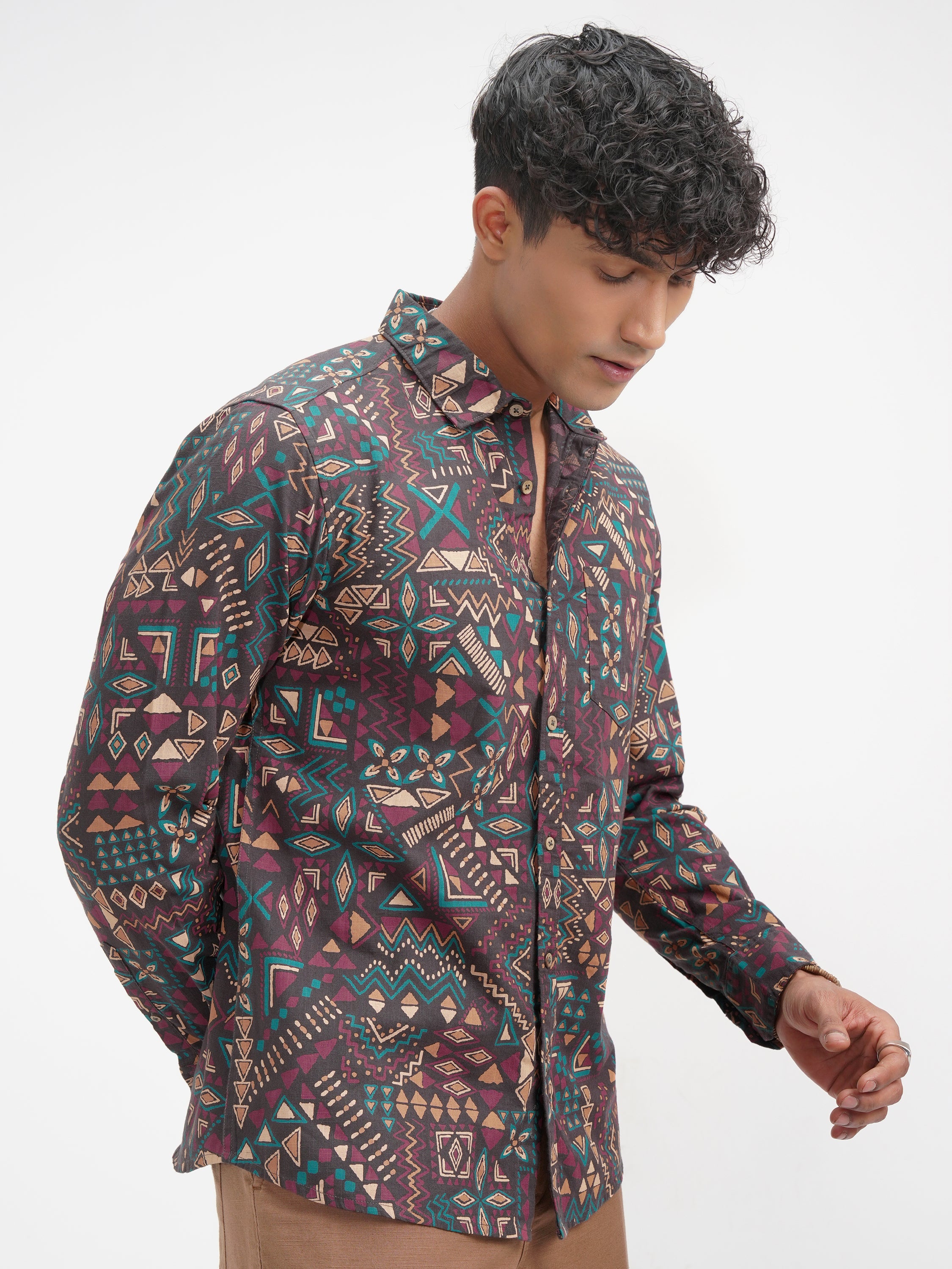 Highlander Men Brown Printed Slim Fit Casual Shirt - Brown - Image 6