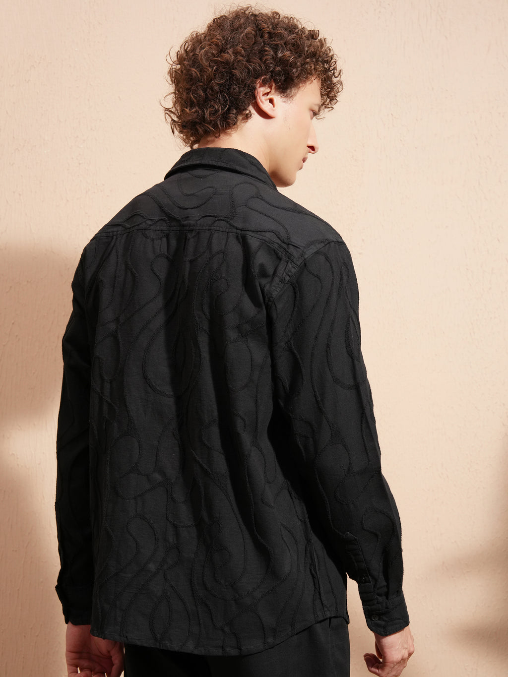 Highlander Men Black Self Design Relaxed Fit Casual Shirt - Black - Image 3