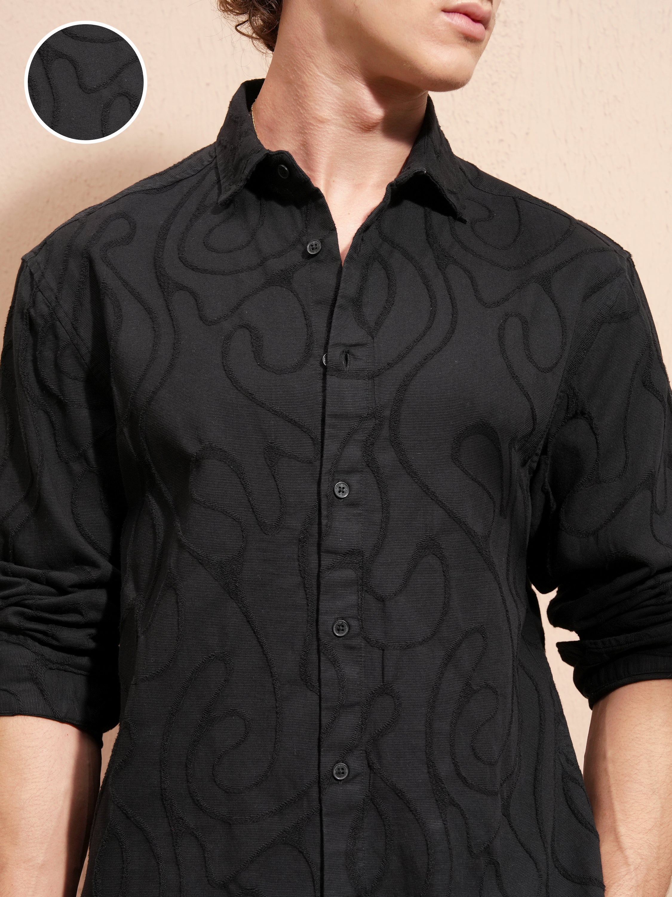 Highlander Men Black Self Design Relaxed Fit Casual Shirt - Black - Image 5