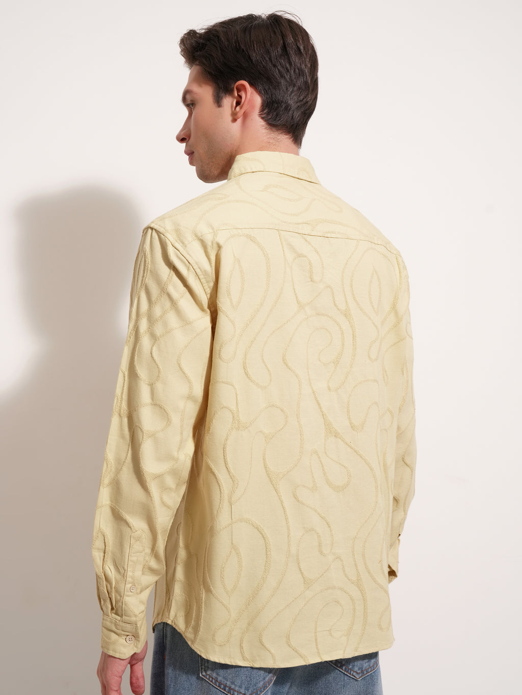 Highlander Men Mustard Self Design Relaxed Fit Casual Shirt - Mustard - Image 3