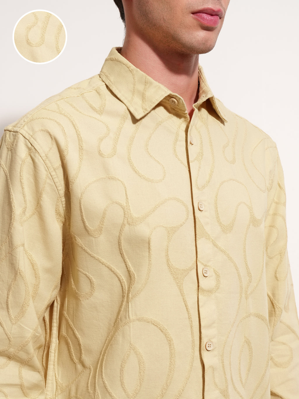 Highlander Men Mustard Self Design Relaxed Fit Casual Shirt - Mustard - Image 5