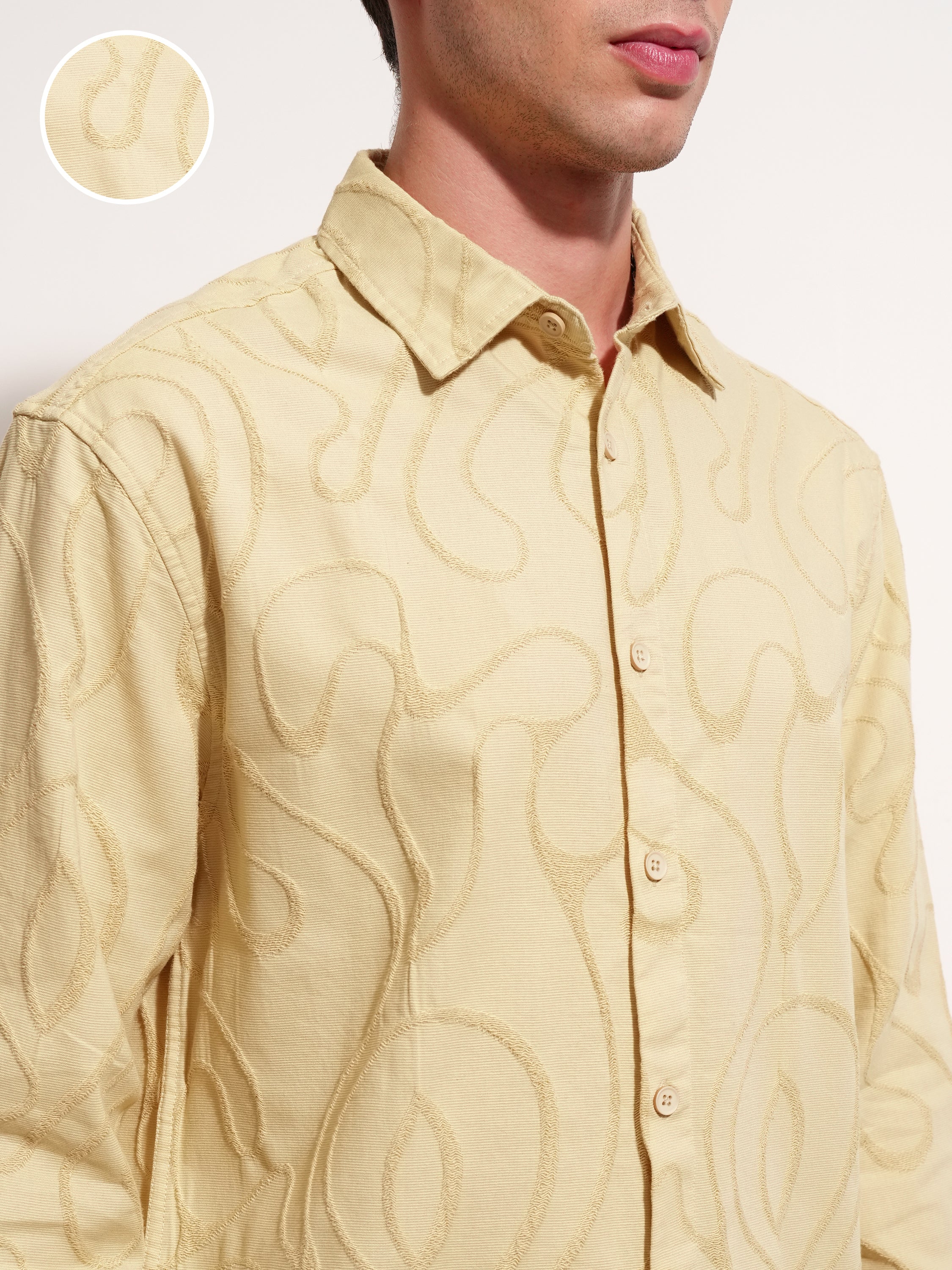Highlander Men Mustard Self Design Relaxed Fit Casual Shirt - Mustard - Image 5