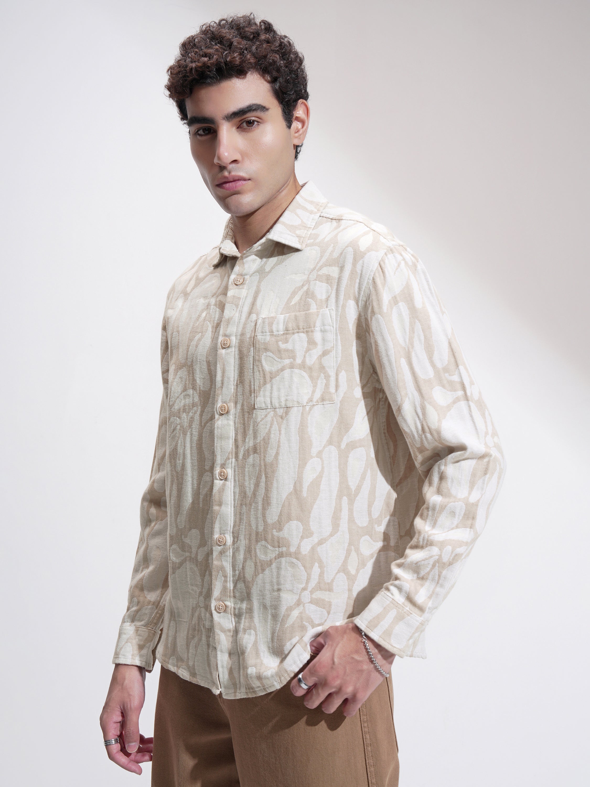 Highlander Men Blue Self Design Relaxed Fit Casual Shirt - Blue - Image 4