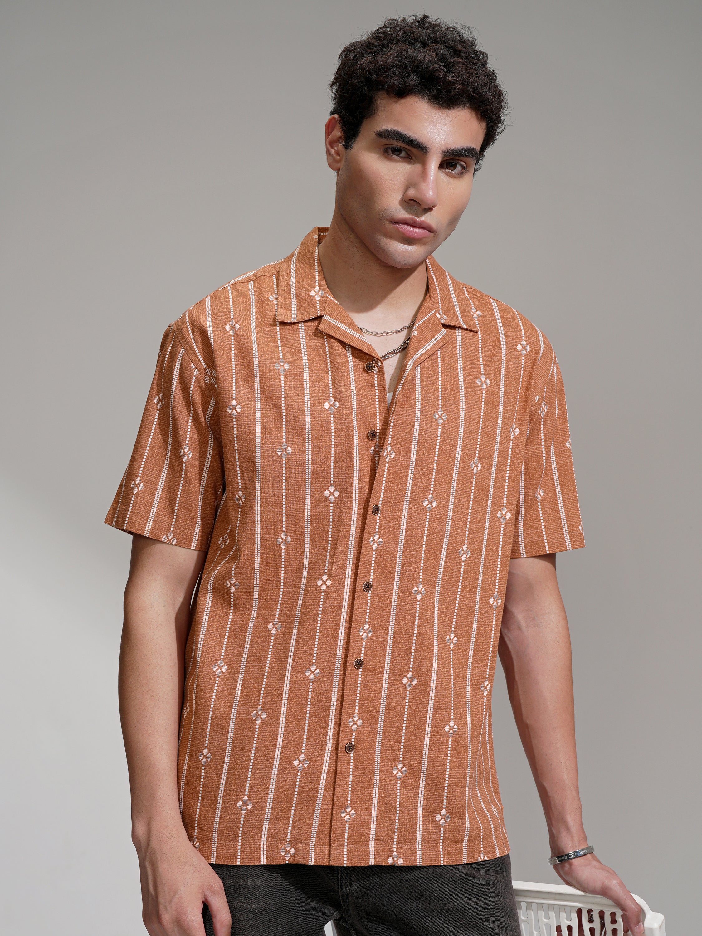 Highlander Men Rust Printed Relaxed Fit Casual Shirt - Rust - Image 1
