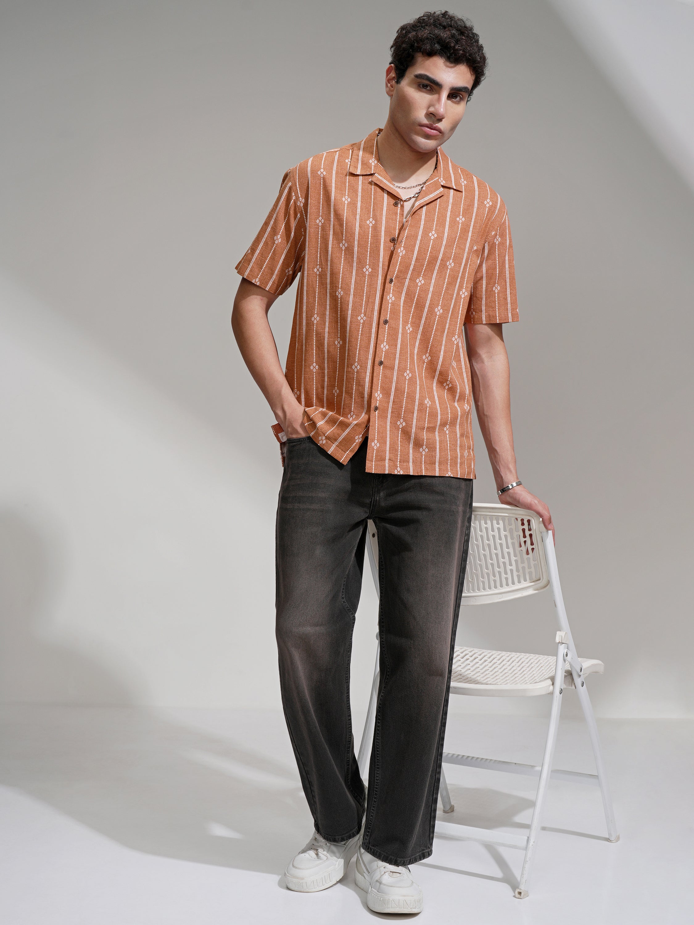 Highlander Men Rust Printed Relaxed Fit Casual Shirt - Rust - Image 2