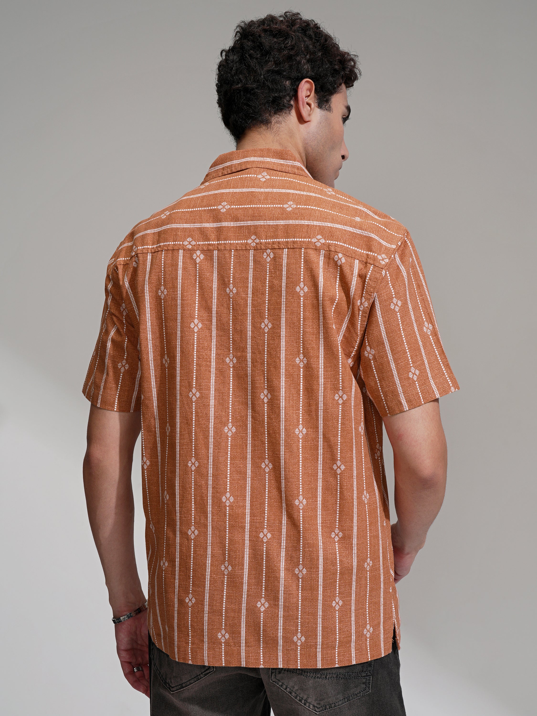Highlander Men Rust Printed Relaxed Fit Casual Shirt - Rust - Image 3