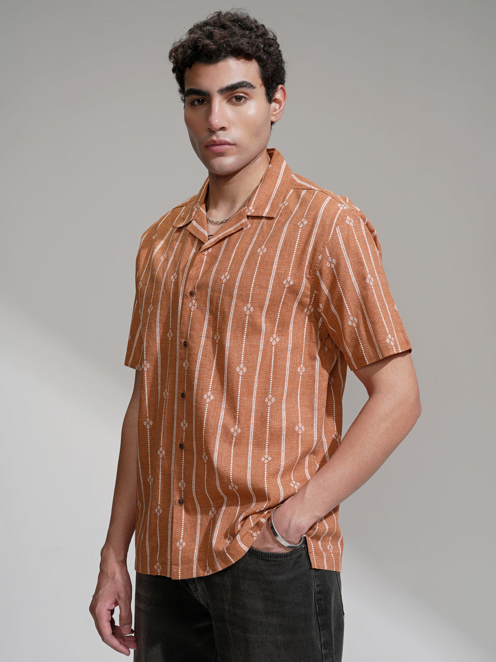 Highlander Men Rust Printed Relaxed Fit Casual Shirt - Rust - Image 4