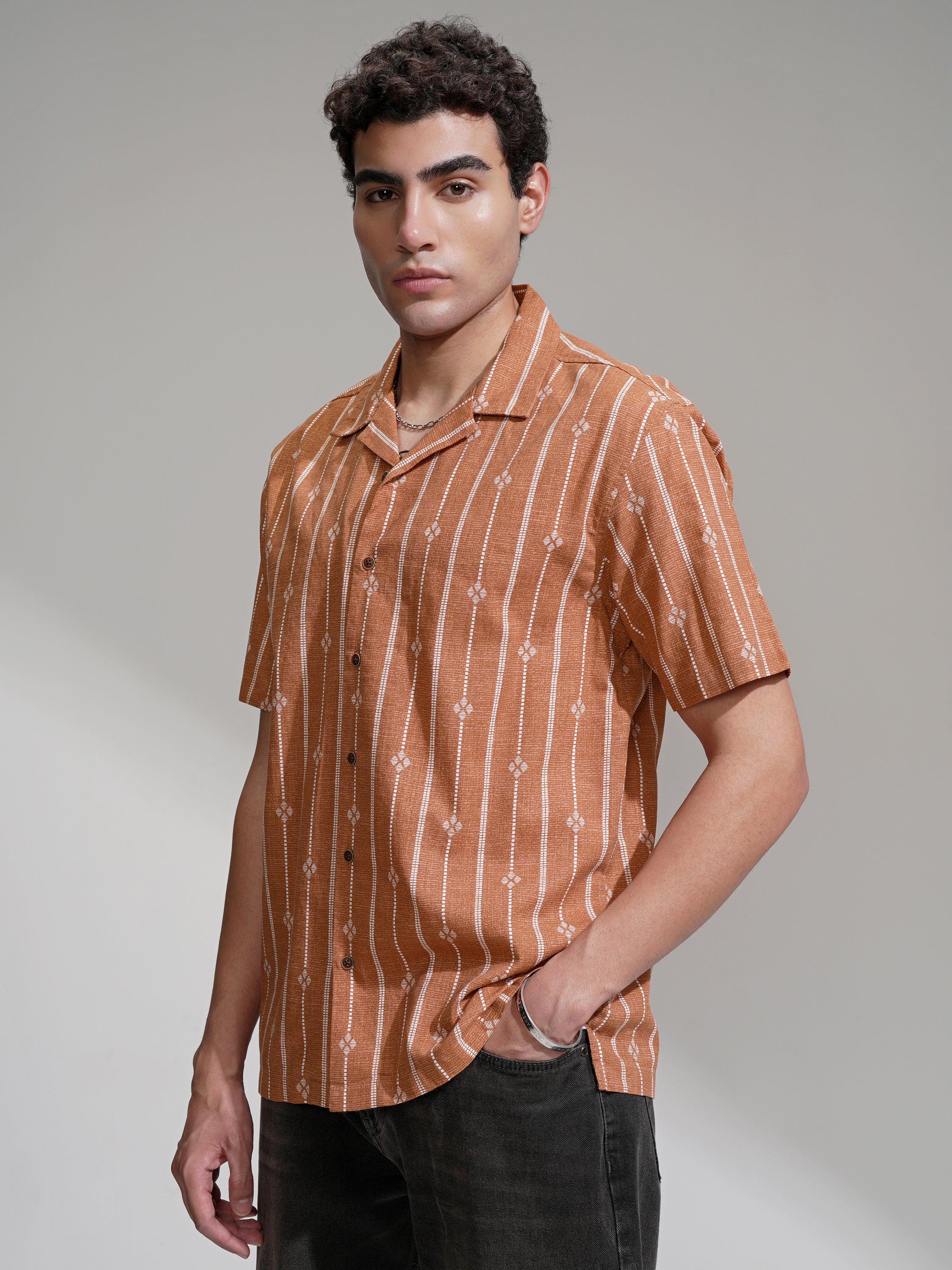 Highlander Men Rust Printed Relaxed Fit Casual Shirt - Rust - Image 4