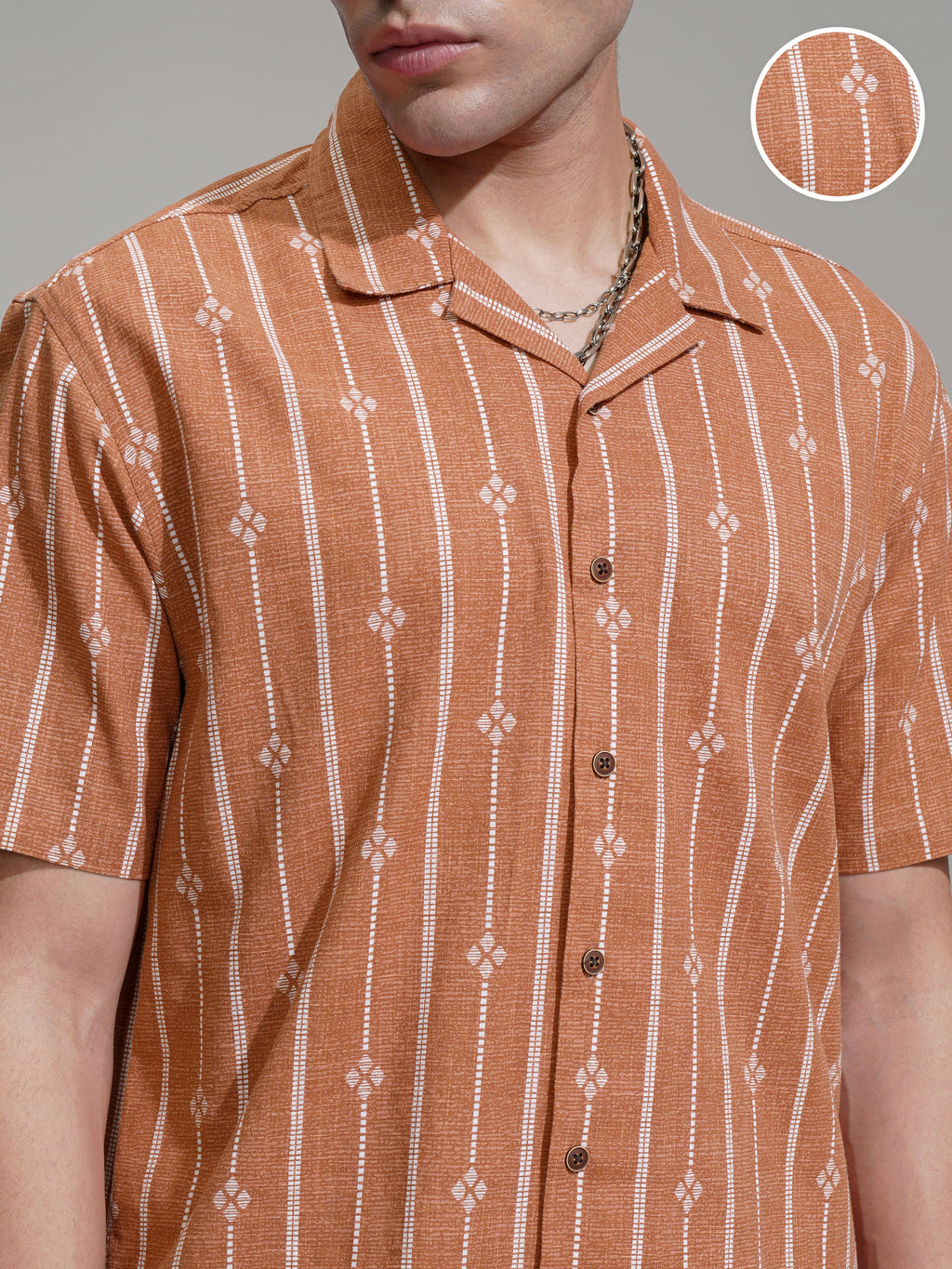 Highlander Men Rust Printed Relaxed Fit Casual Shirt - Rust - Image 5