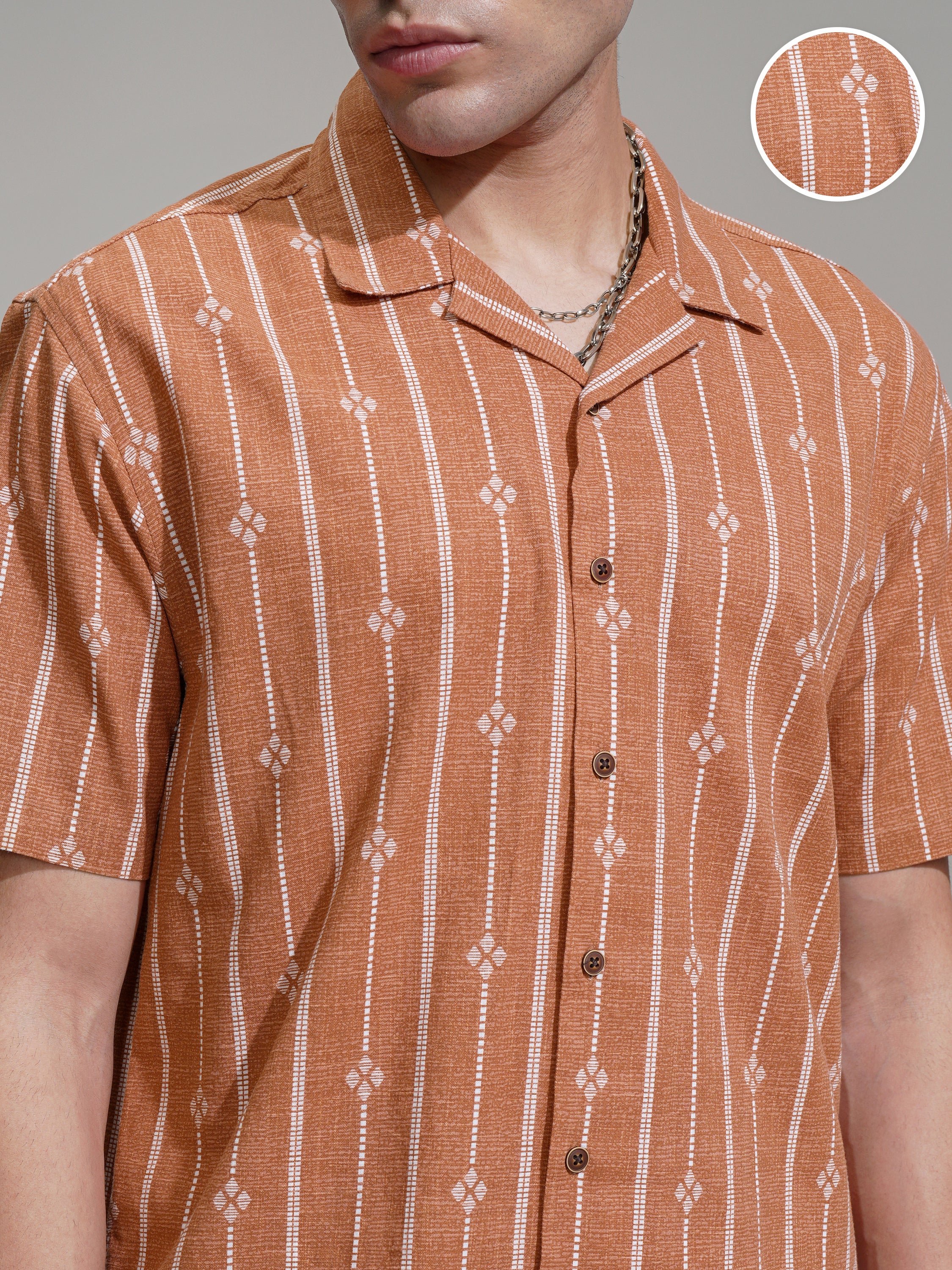 Highlander Men Rust Printed Relaxed Fit Casual Shirt - Rust - Image 5