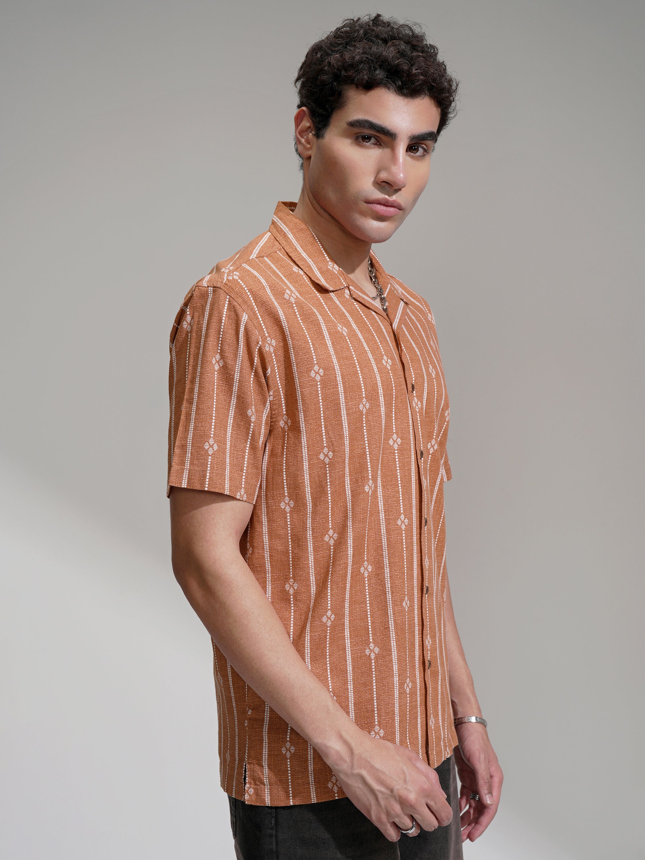 Highlander Men Rust Printed Relaxed Fit Casual Shirt - Rust - Image 6