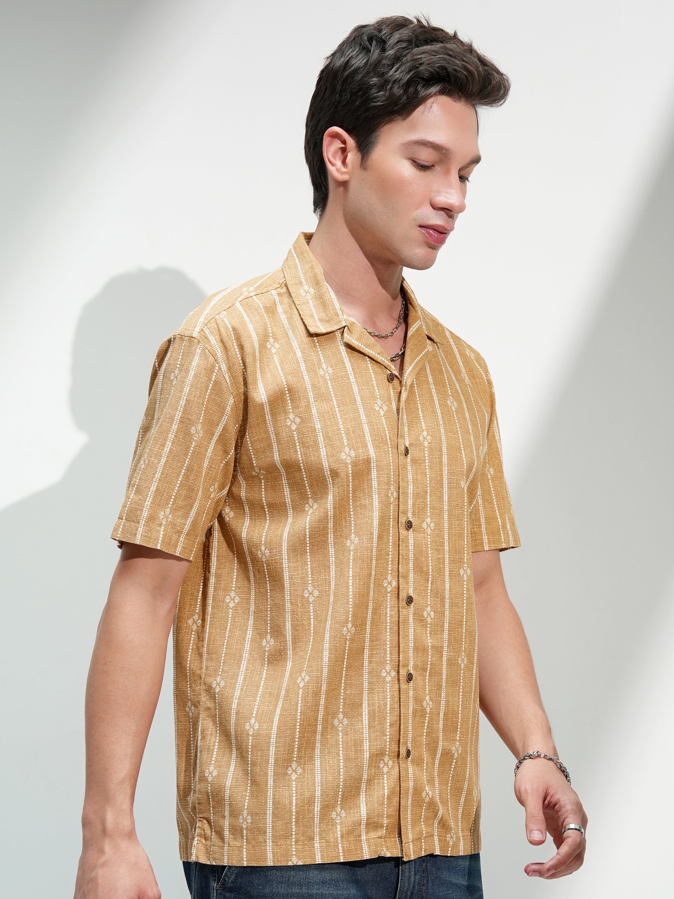 Highlander Men Mustard Printed Relaxed Fit Casual Shirt - Mustard - Image 6