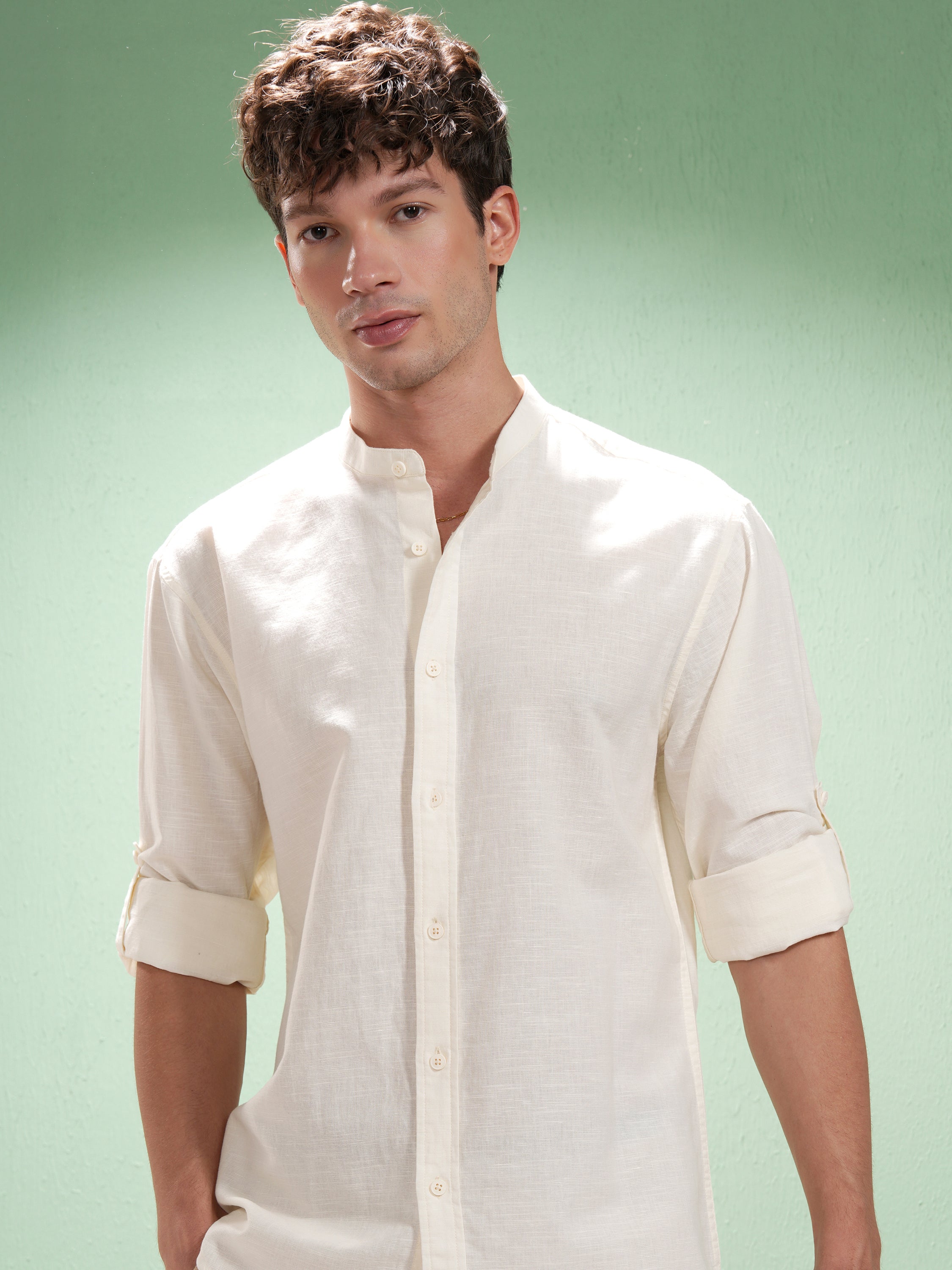 Highlander Men Off White Self Design Relaxed Fit Casual Shirt - Off White - Image 1