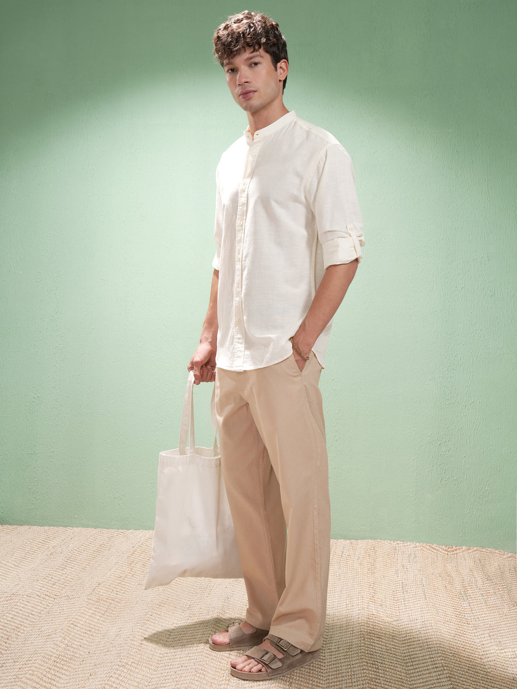 Highlander Men Off White Self Design Relaxed Fit Casual Shirt - Off White - Image 2