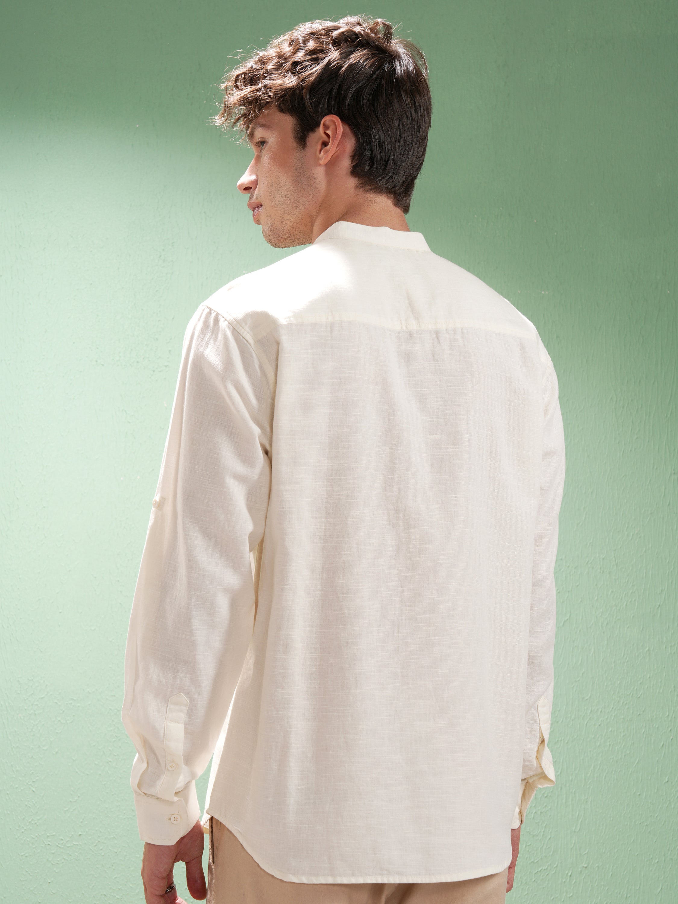 Highlander Men Off White Self Design Relaxed Fit Casual Shirt - Off White - Image 3