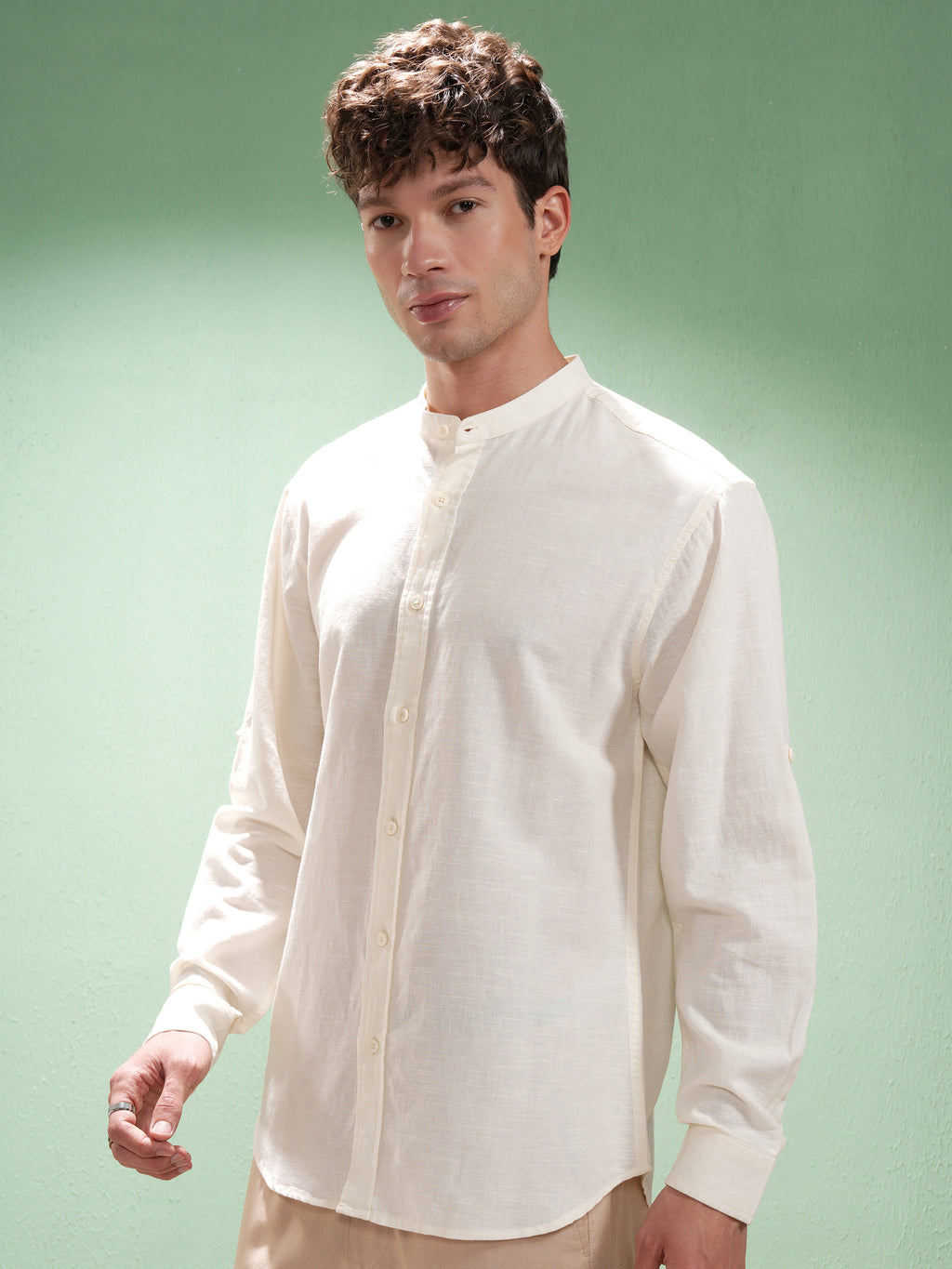 Highlander Men Off White Self Design Relaxed Fit Casual Shirt - Off White - Image 4