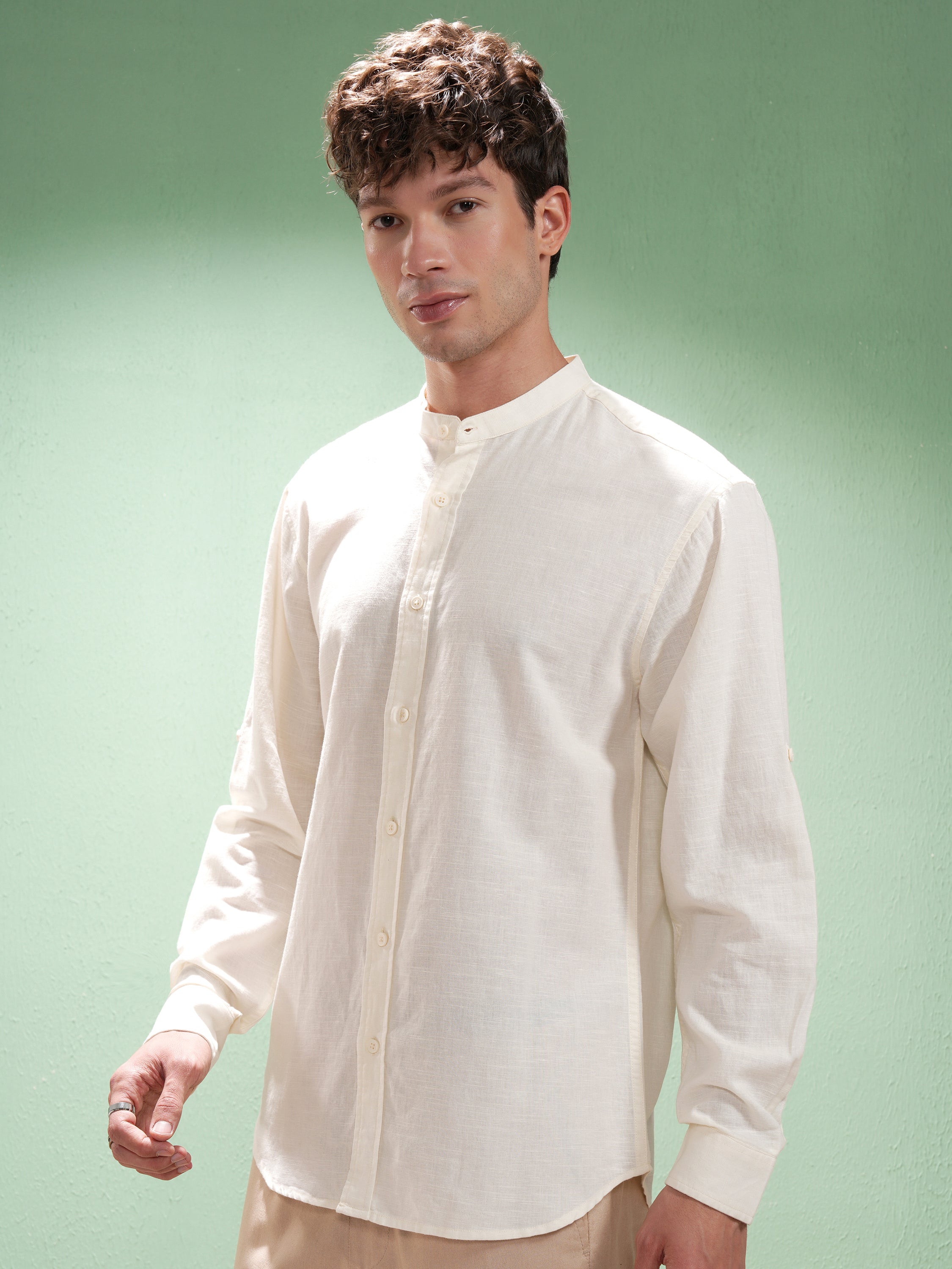 Highlander Men Off White Self Design Relaxed Fit Casual Shirt - Off White - Image 4