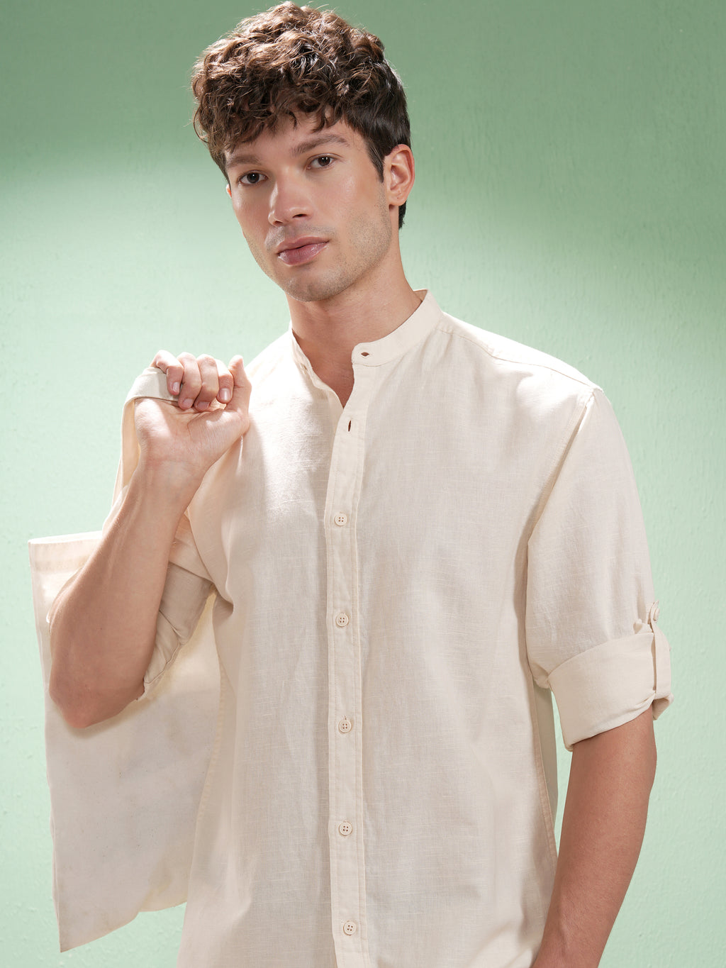 Highlander Men Cream Self Design Relaxed Fit Casual Shirt - Cream - Image 1