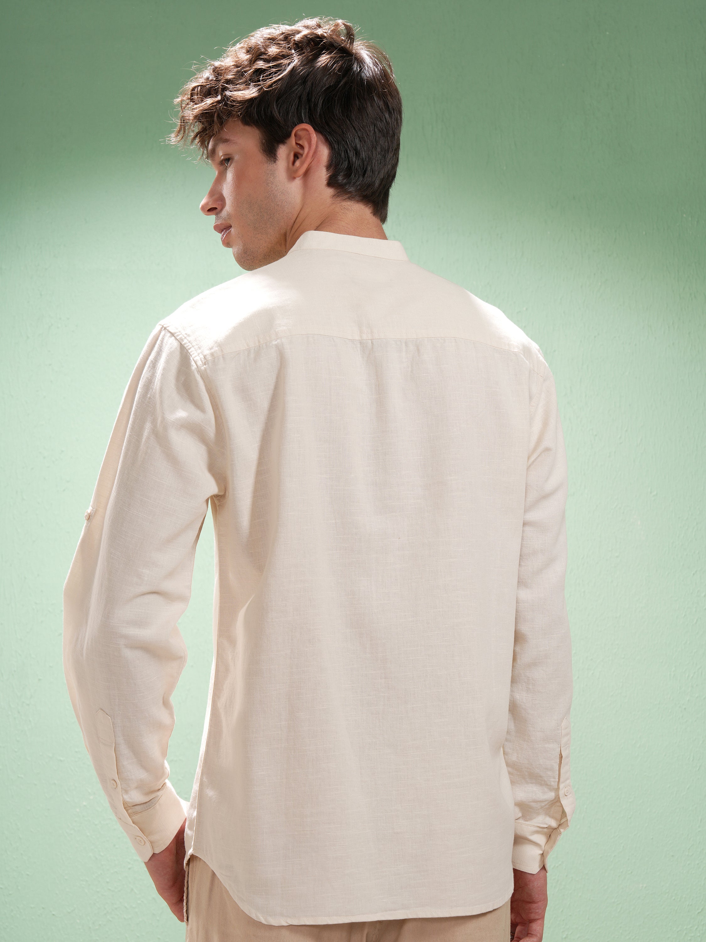 Highlander Men Cream Self Design Relaxed Fit Casual Shirt - Cream - Image 3
