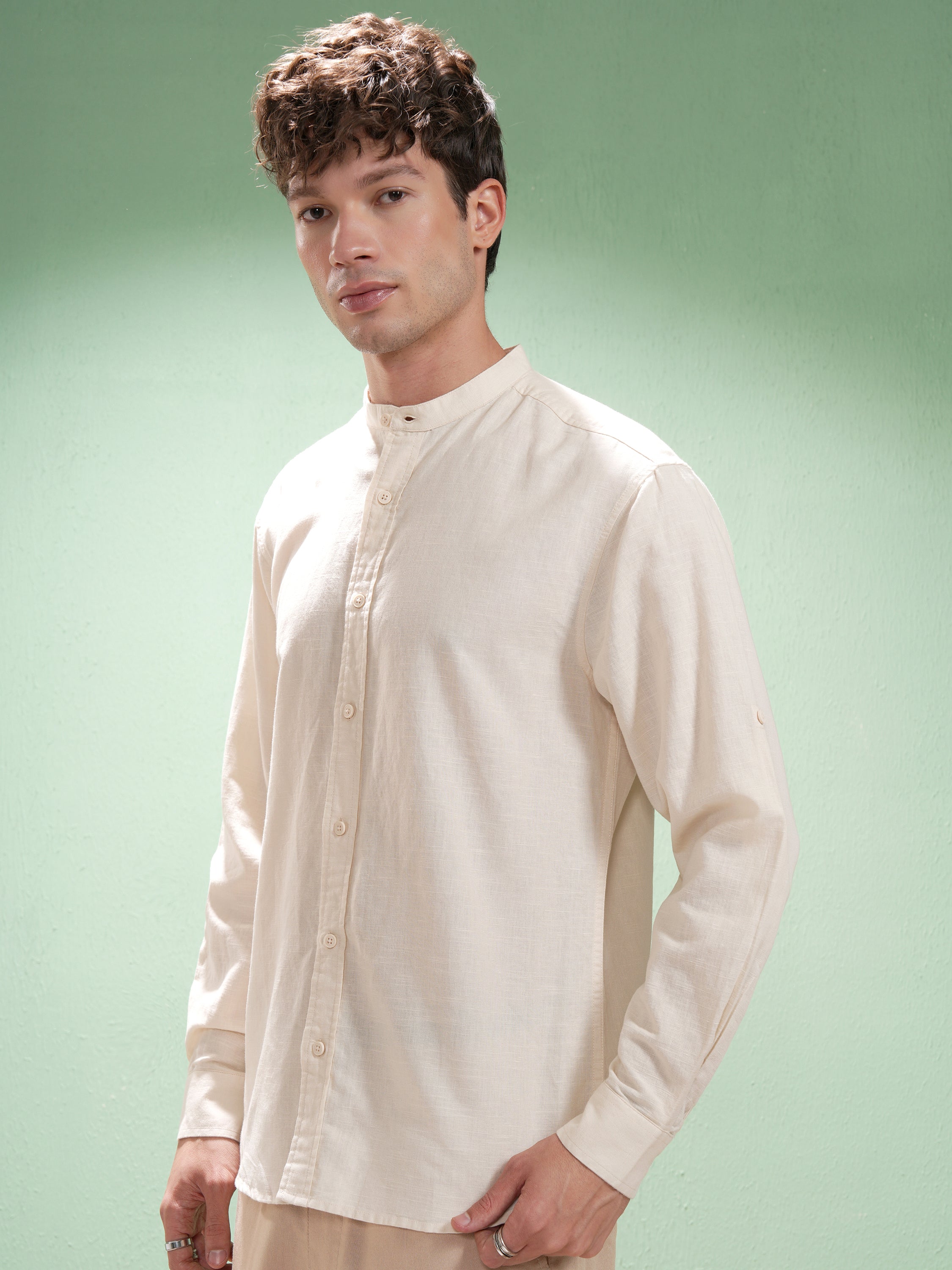 Highlander Men Cream Self Design Relaxed Fit Casual Shirt - Cream - Image 4
