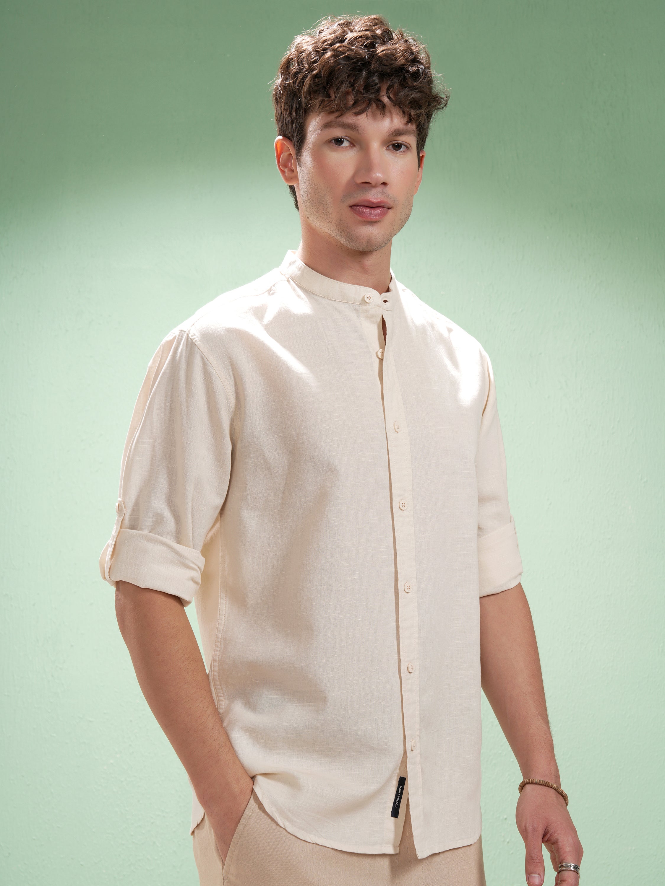 Highlander Men Cream Self Design Relaxed Fit Casual Shirt - Cream - Image 6