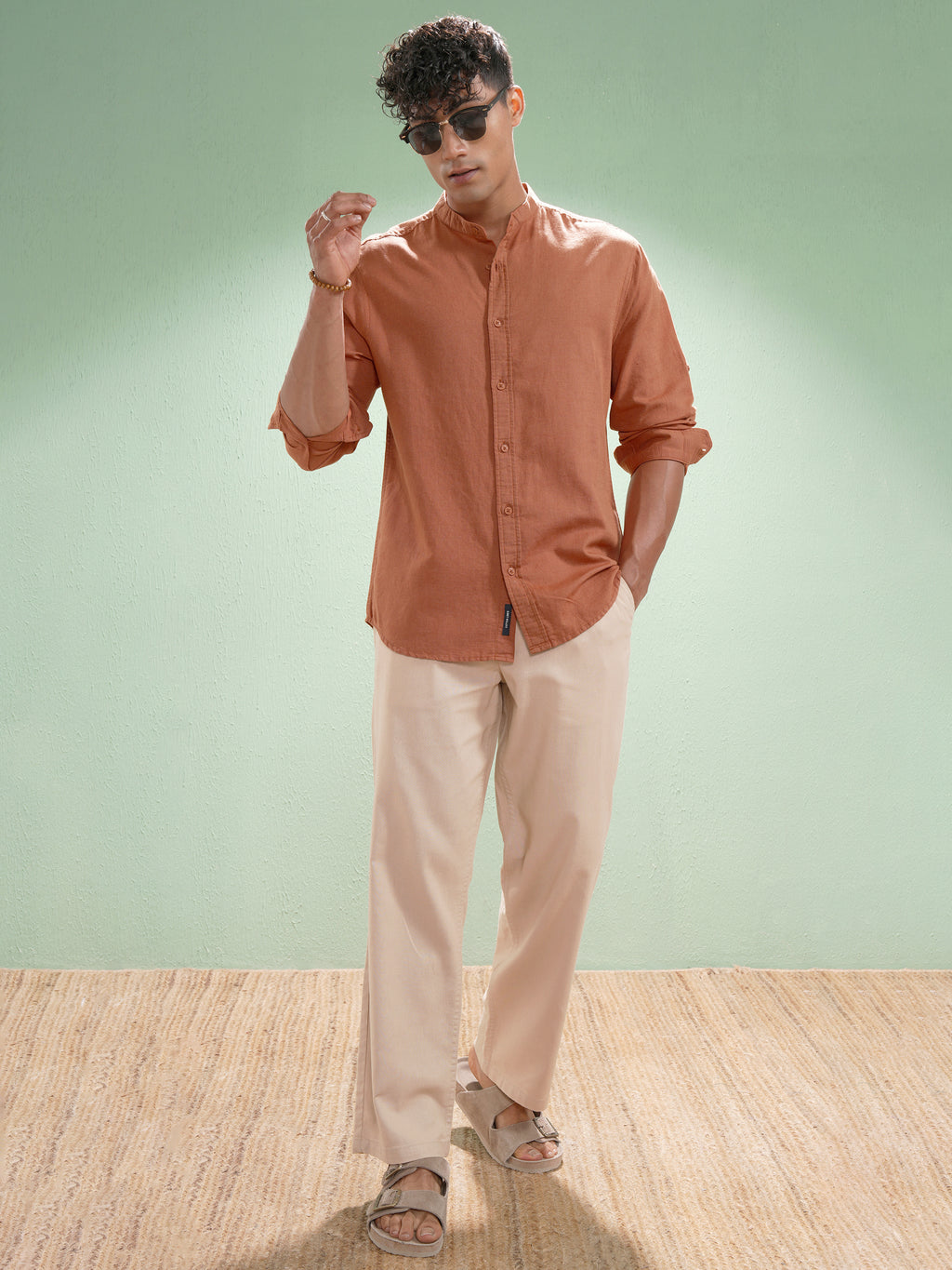 Highlander Men Rust Self Design Relaxed Fit Casual Shirt - Rust - Image 2
