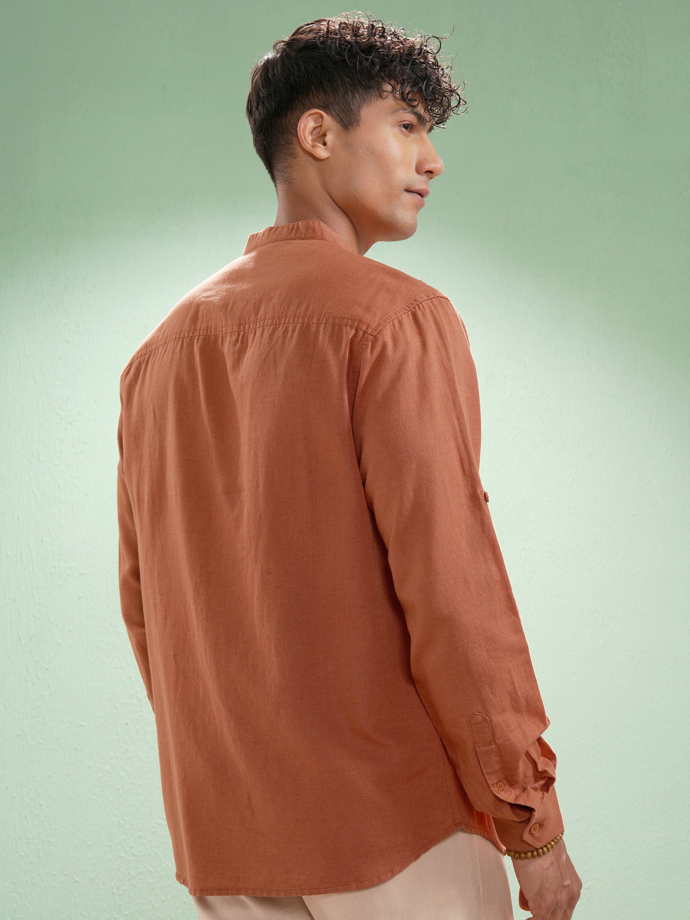 Highlander Men Rust Self Design Relaxed Fit Casual Shirt - Rust - Image 3