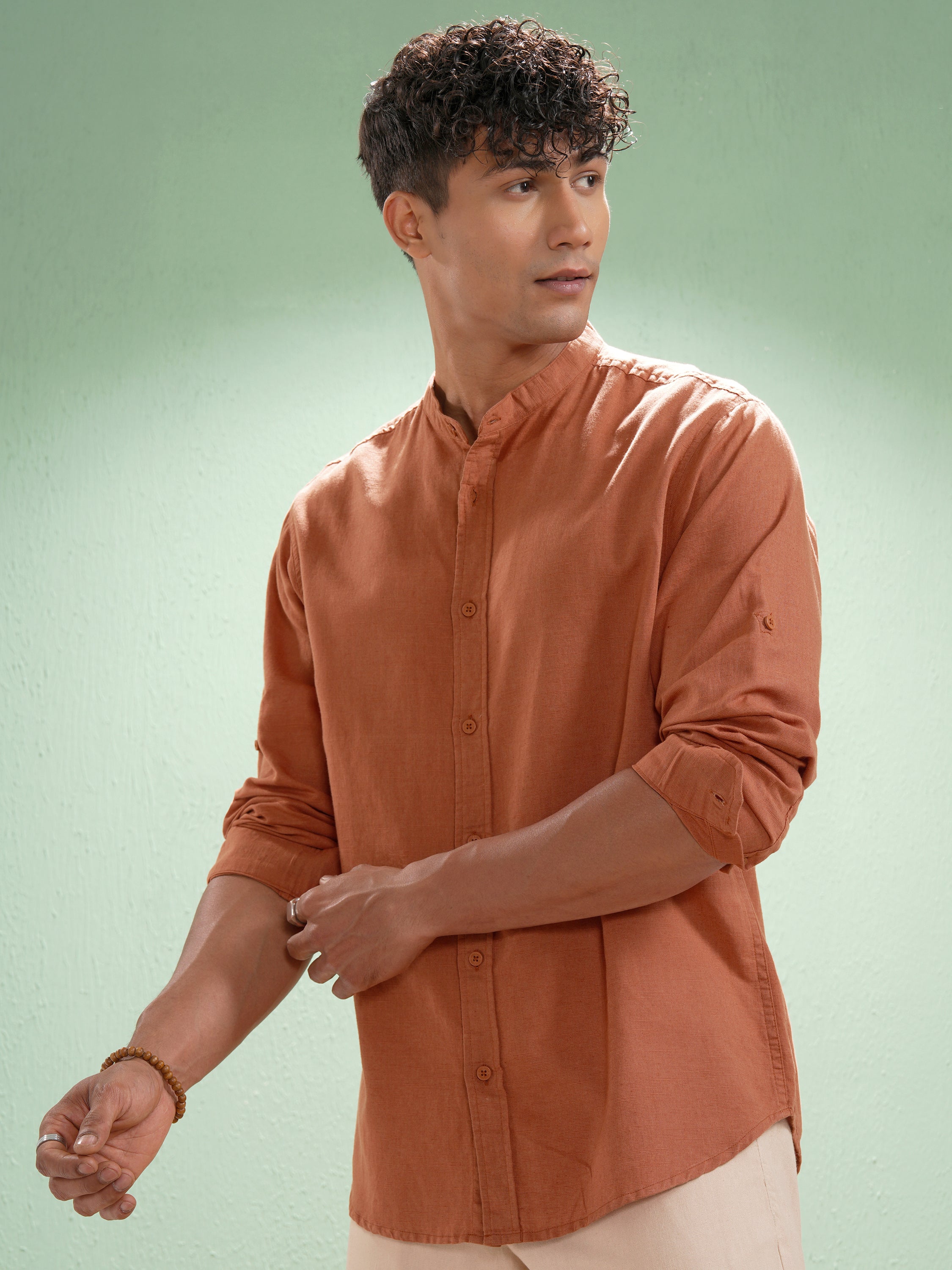 Highlander Men Rust Self Design Relaxed Fit Casual Shirt - Rust - Image 4
