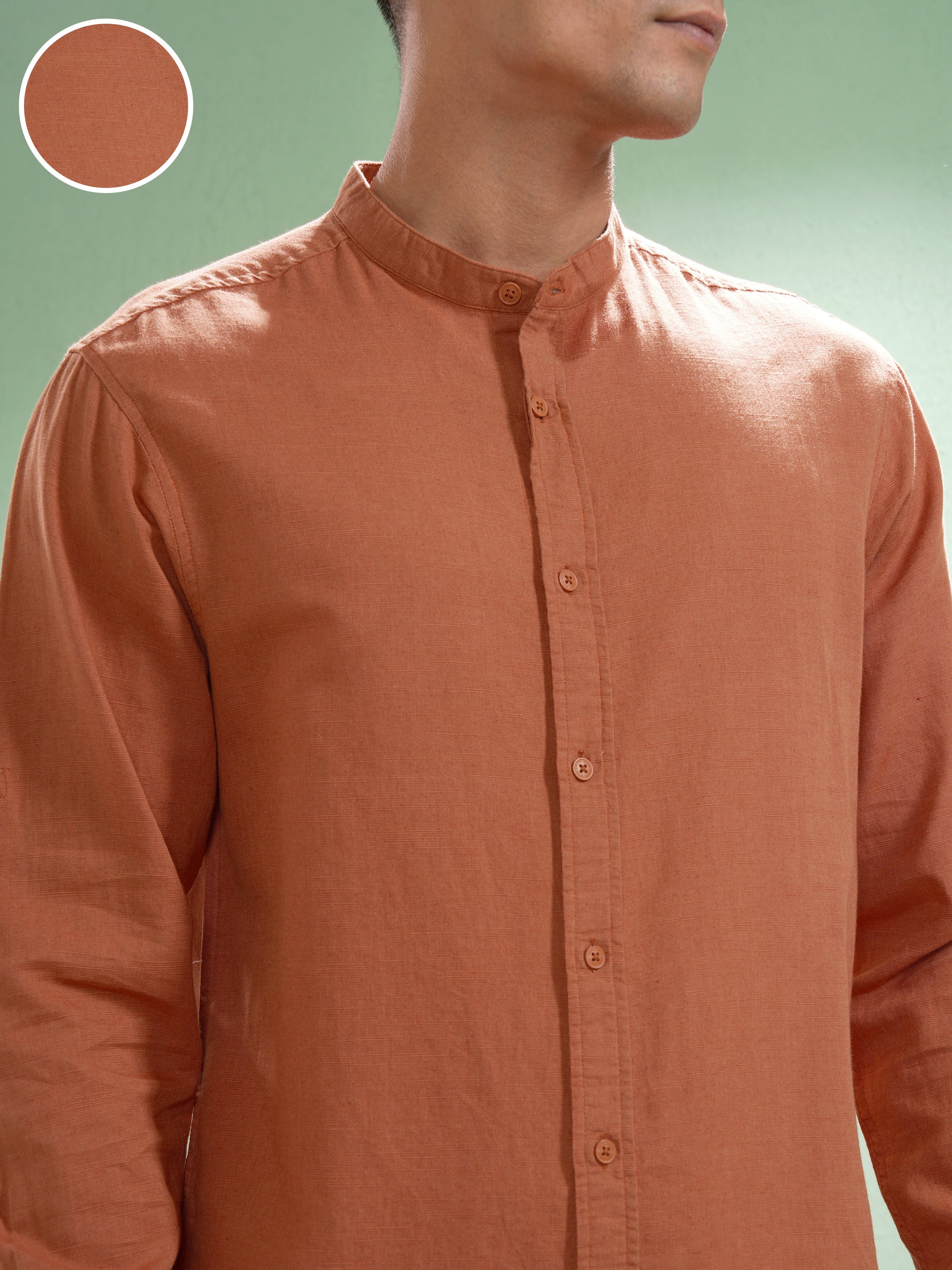 Highlander Men Rust Self Design Relaxed Fit Casual Shirt - Rust - Image 5
