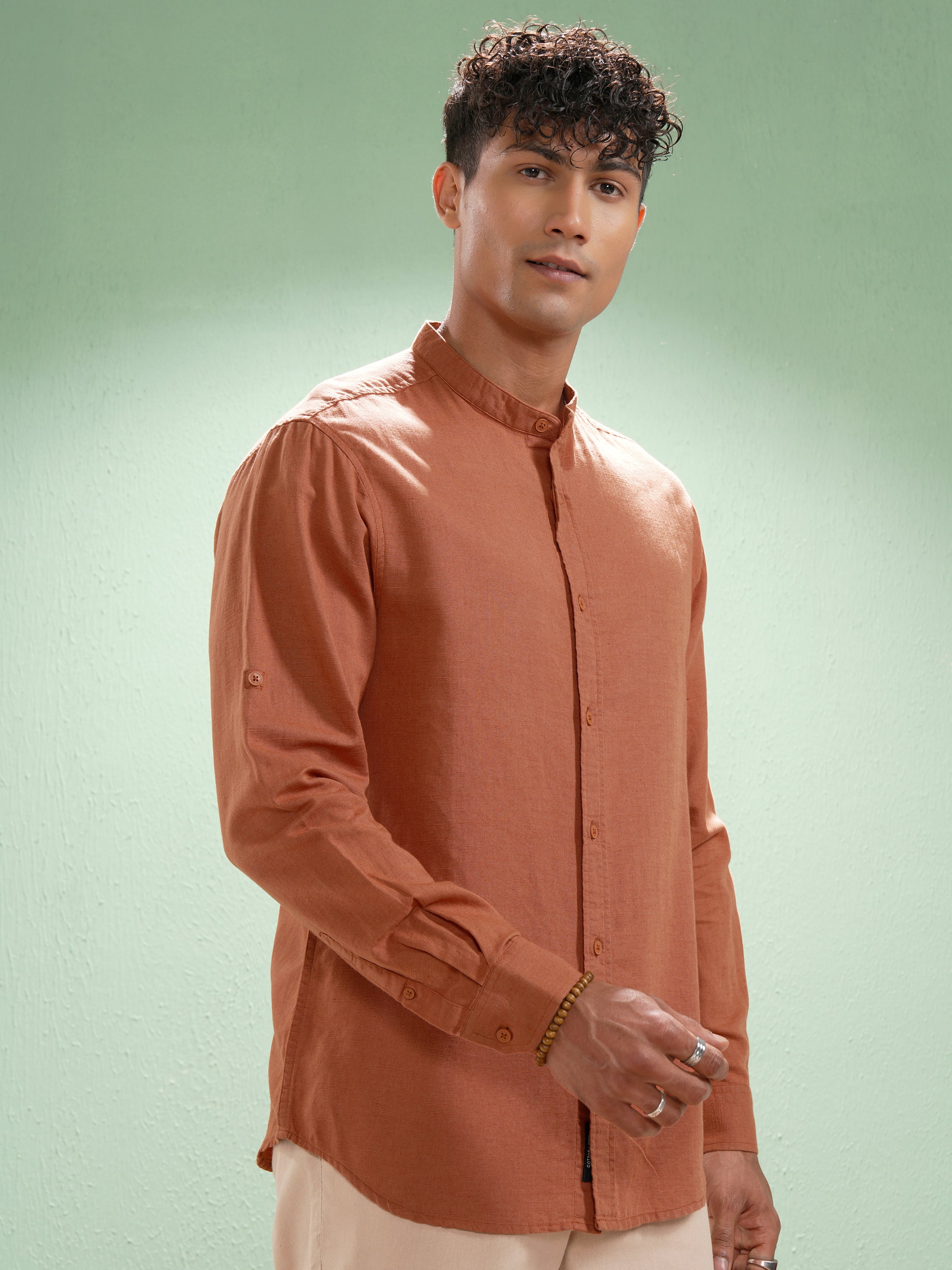 Highlander Men Rust Self Design Relaxed Fit Casual Shirt - Rust - Image 6