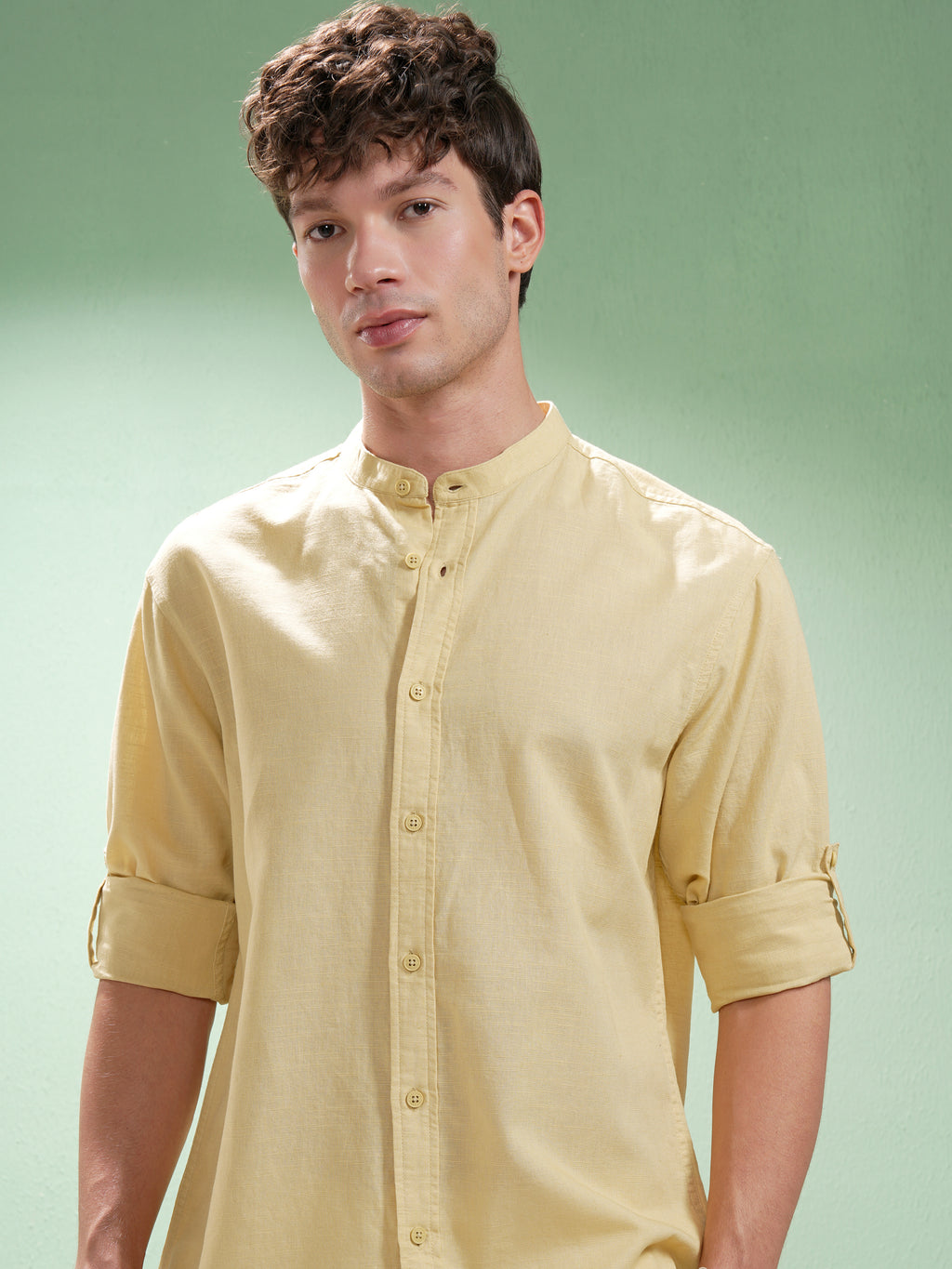 Highlander Men Yellow Self Design Relaxed Fit Casual Shirt - Yellow - Image 1
