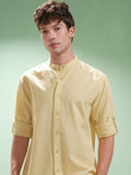 Highlander Men Yellow Self Design Relaxed Fit Casual Shirt - Yellow - Image 1