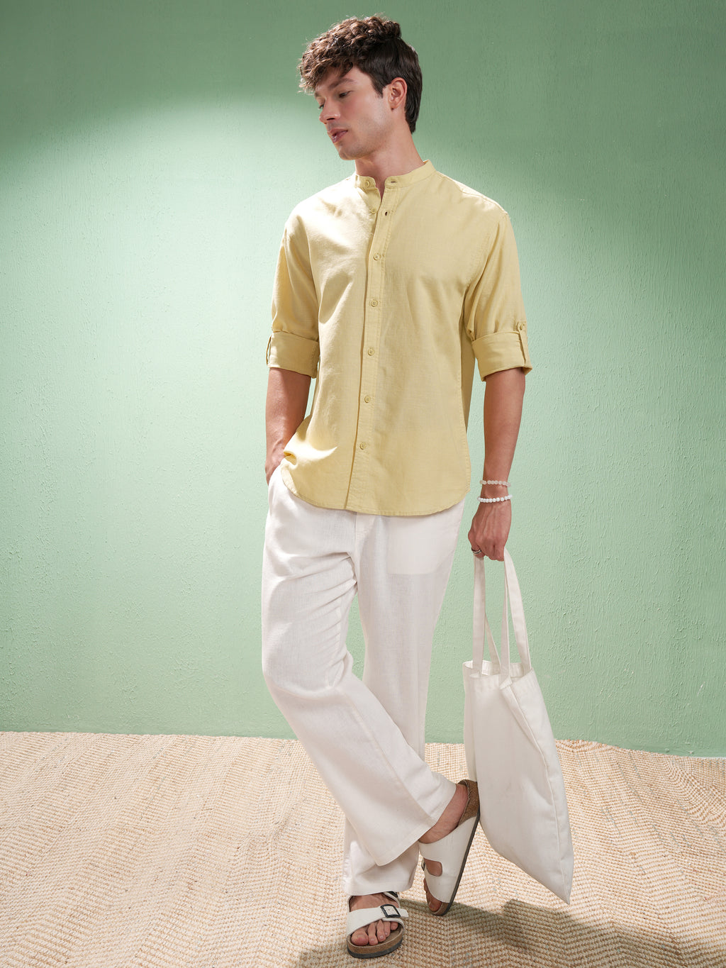 Highlander Men Yellow Self Design Relaxed Fit Casual Shirt - Yellow - Image 2