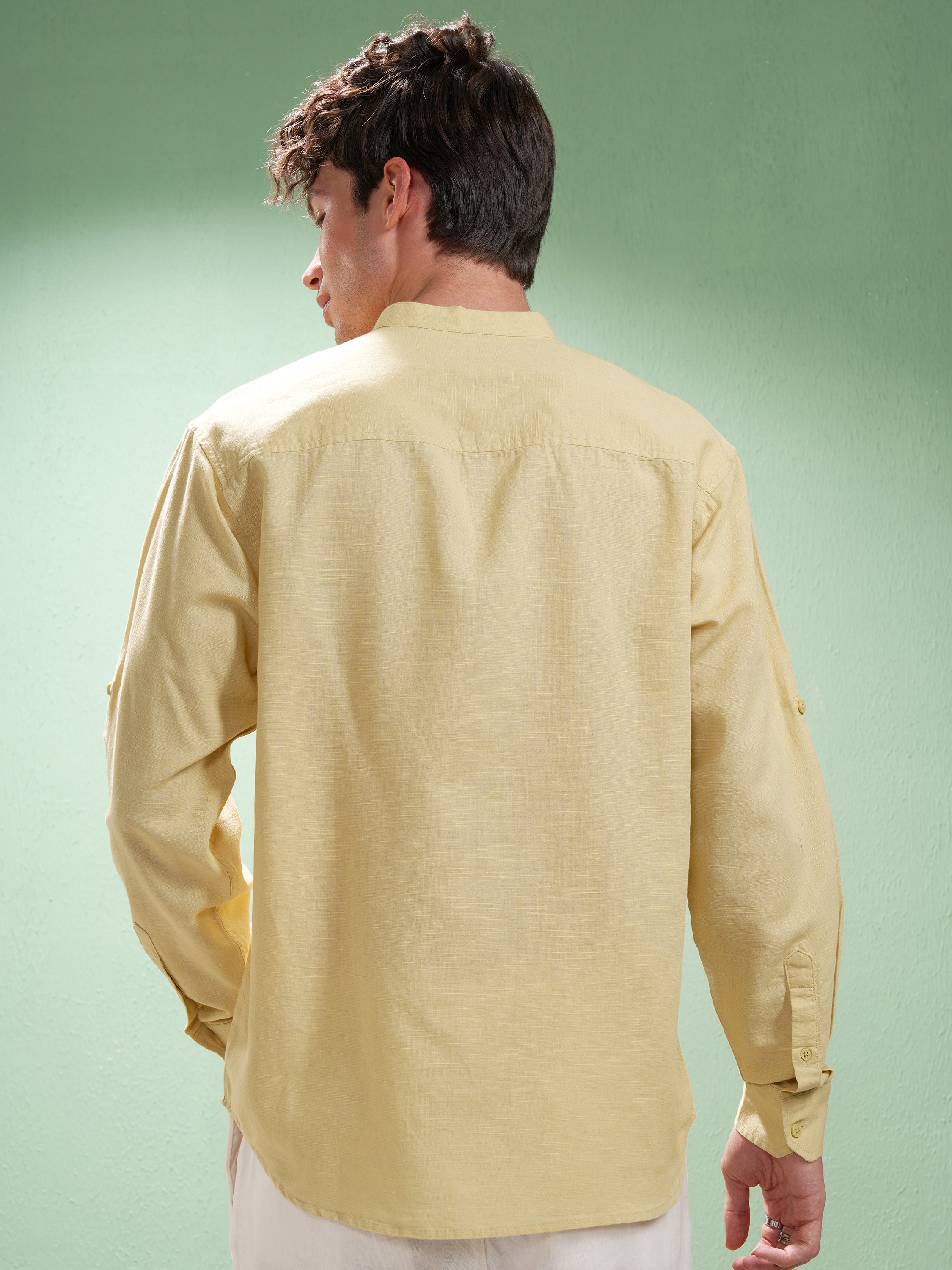 Highlander Men Yellow Self Design Relaxed Fit Casual Shirt - Yellow - Image 3