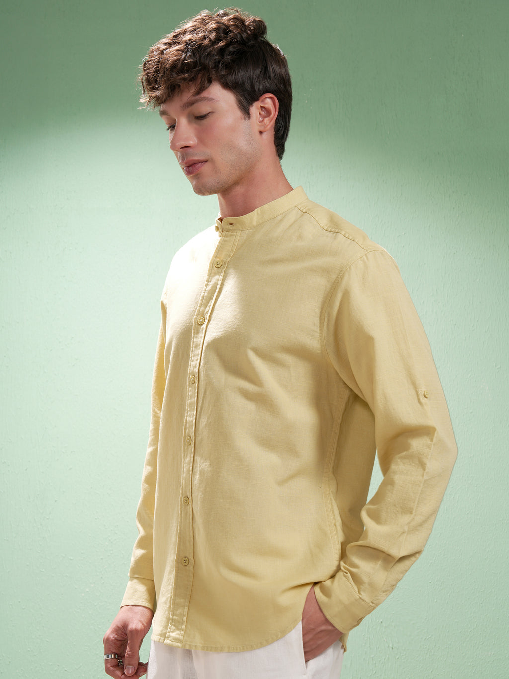 Highlander Men Yellow Self Design Relaxed Fit Casual Shirt - Yellow - Image 4