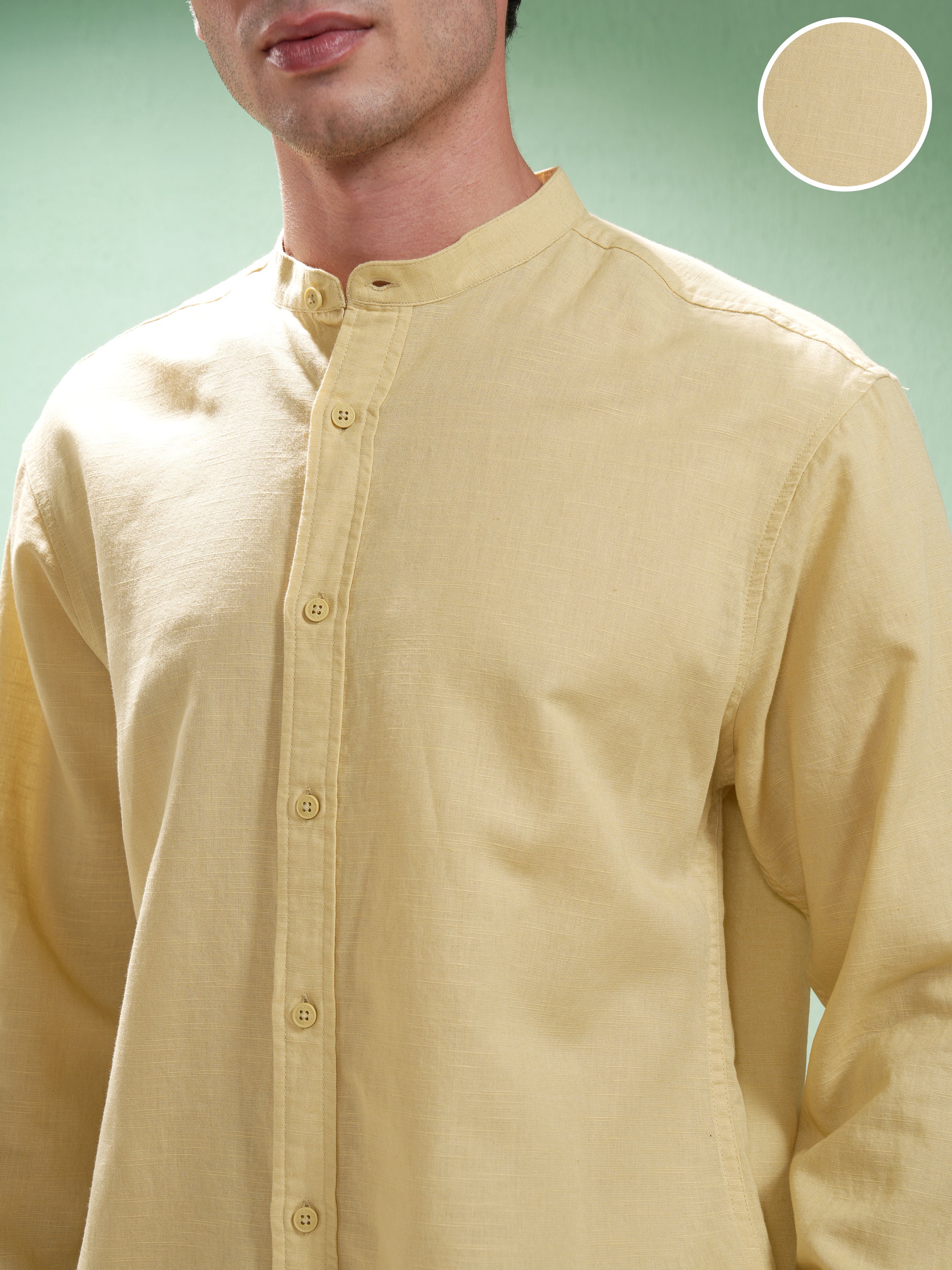 Highlander Men Yellow Self Design Relaxed Fit Casual Shirt - Yellow - Image 5