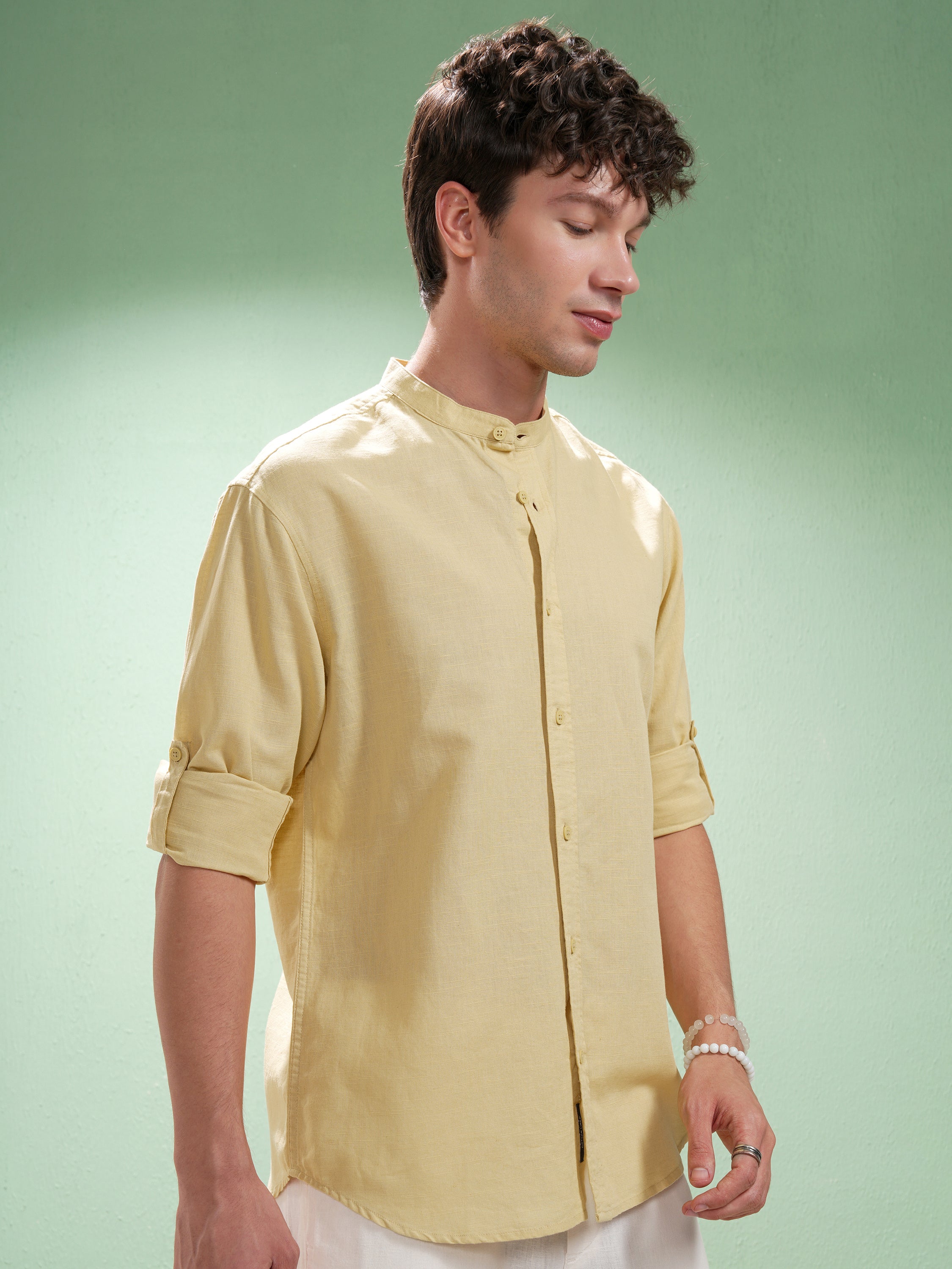 Highlander Men Yellow Self Design Relaxed Fit Casual Shirt - Yellow - Image 6