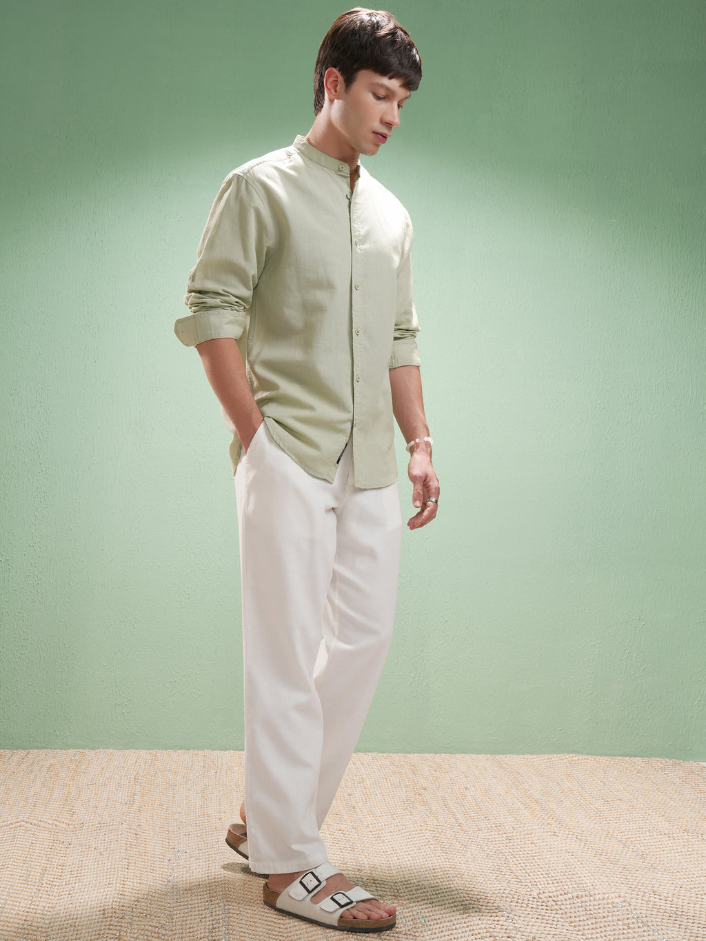 Highlander Men Green Self Design Relaxed Fit Casual Shirt - Green - Image 2