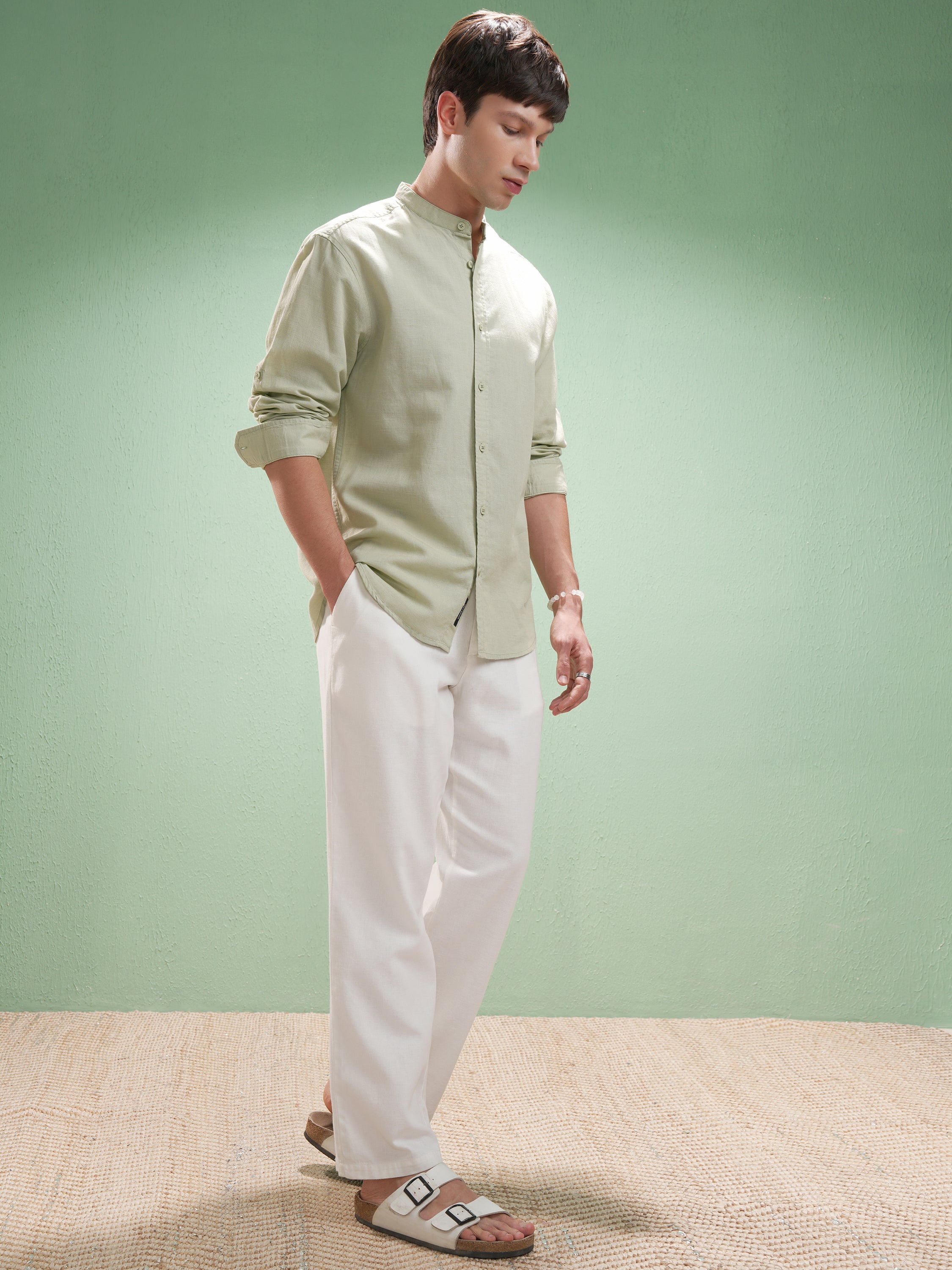Highlander Men Green Self Design Relaxed Fit Casual Shirt - Green - Image 2