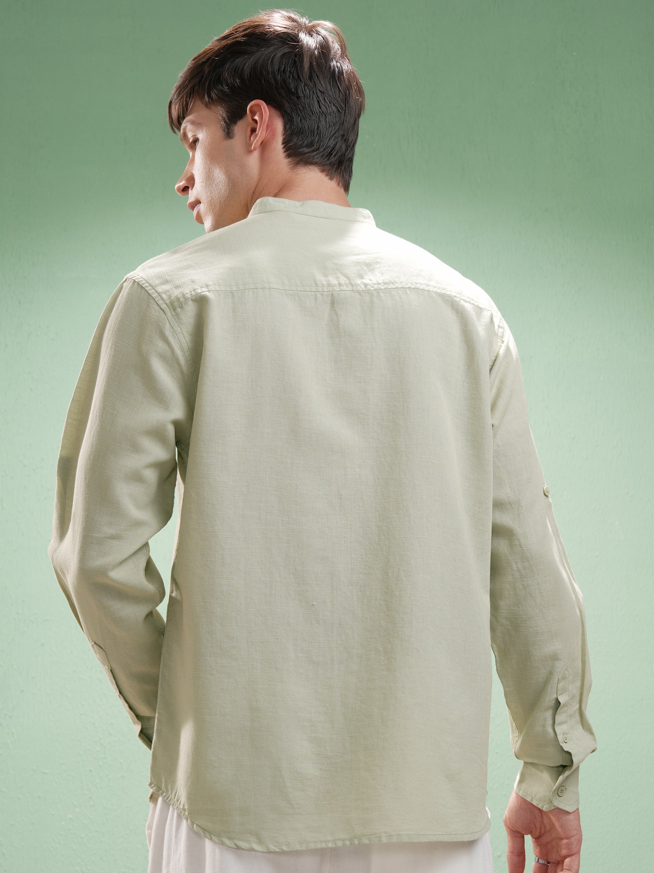 Highlander Men Green Self Design Relaxed Fit Casual Shirt - Green - Image 3