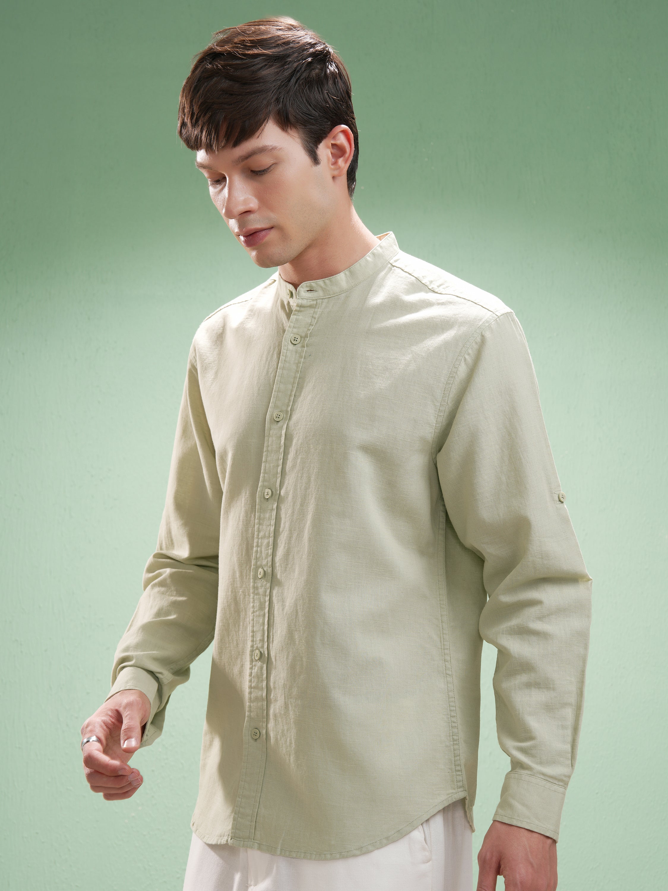 Highlander Men Green Self Design Relaxed Fit Casual Shirt - Green - Image 4