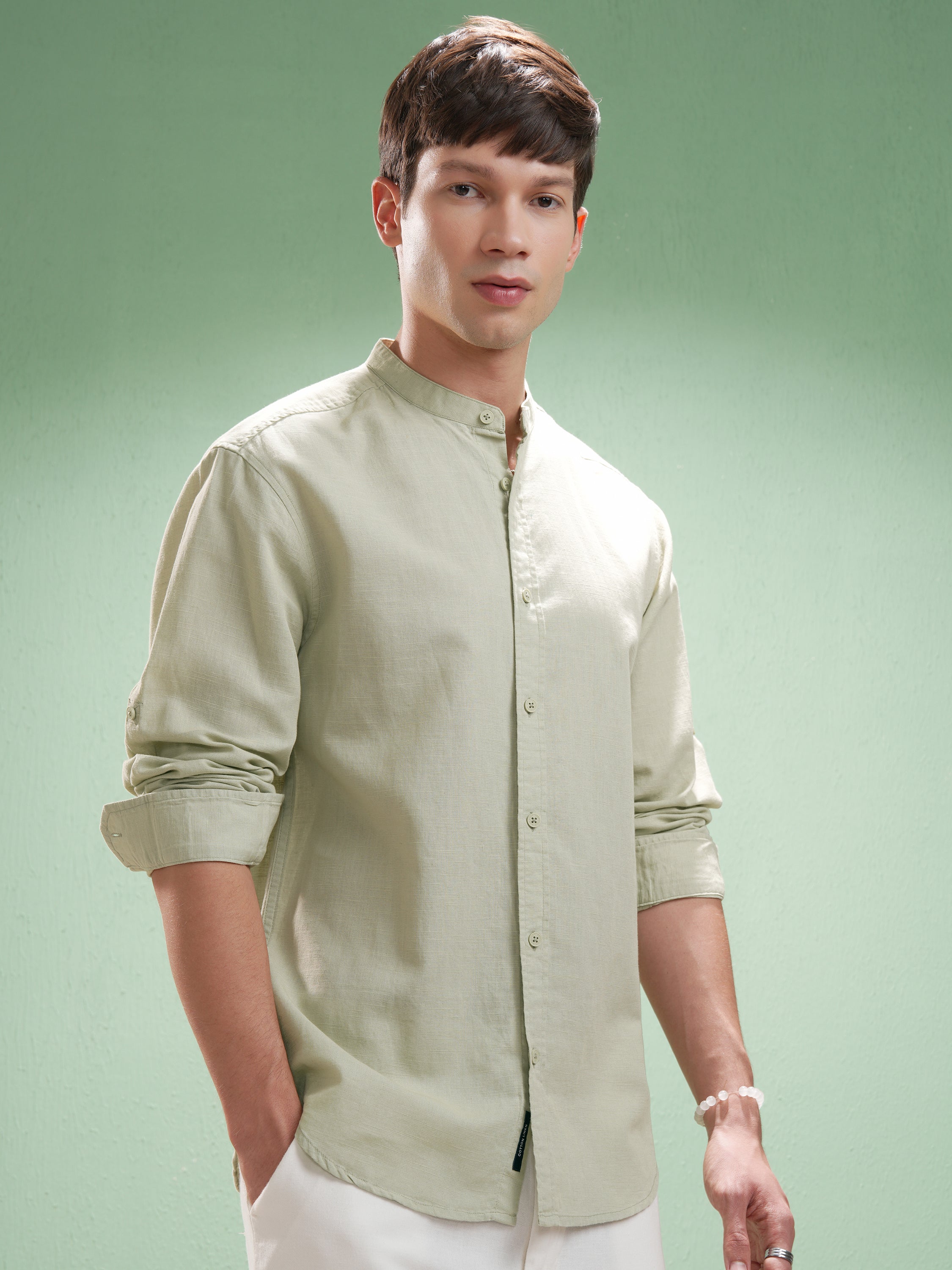 Highlander Men Green Self Design Relaxed Fit Casual Shirt - Green - Image 6