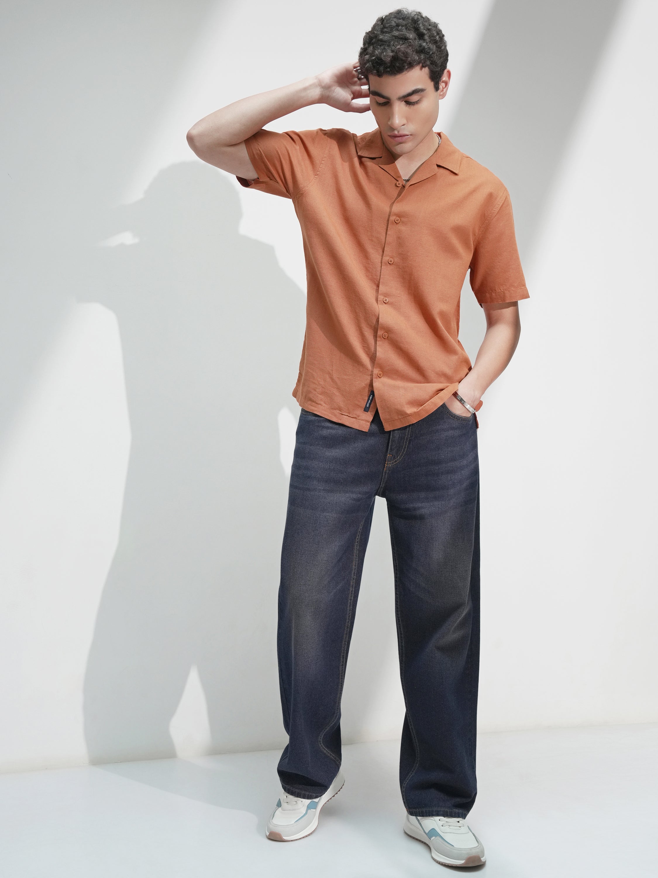Highlander Men Rust Self Design Relaxed Fit Casual Shirt - Rust - Image 2